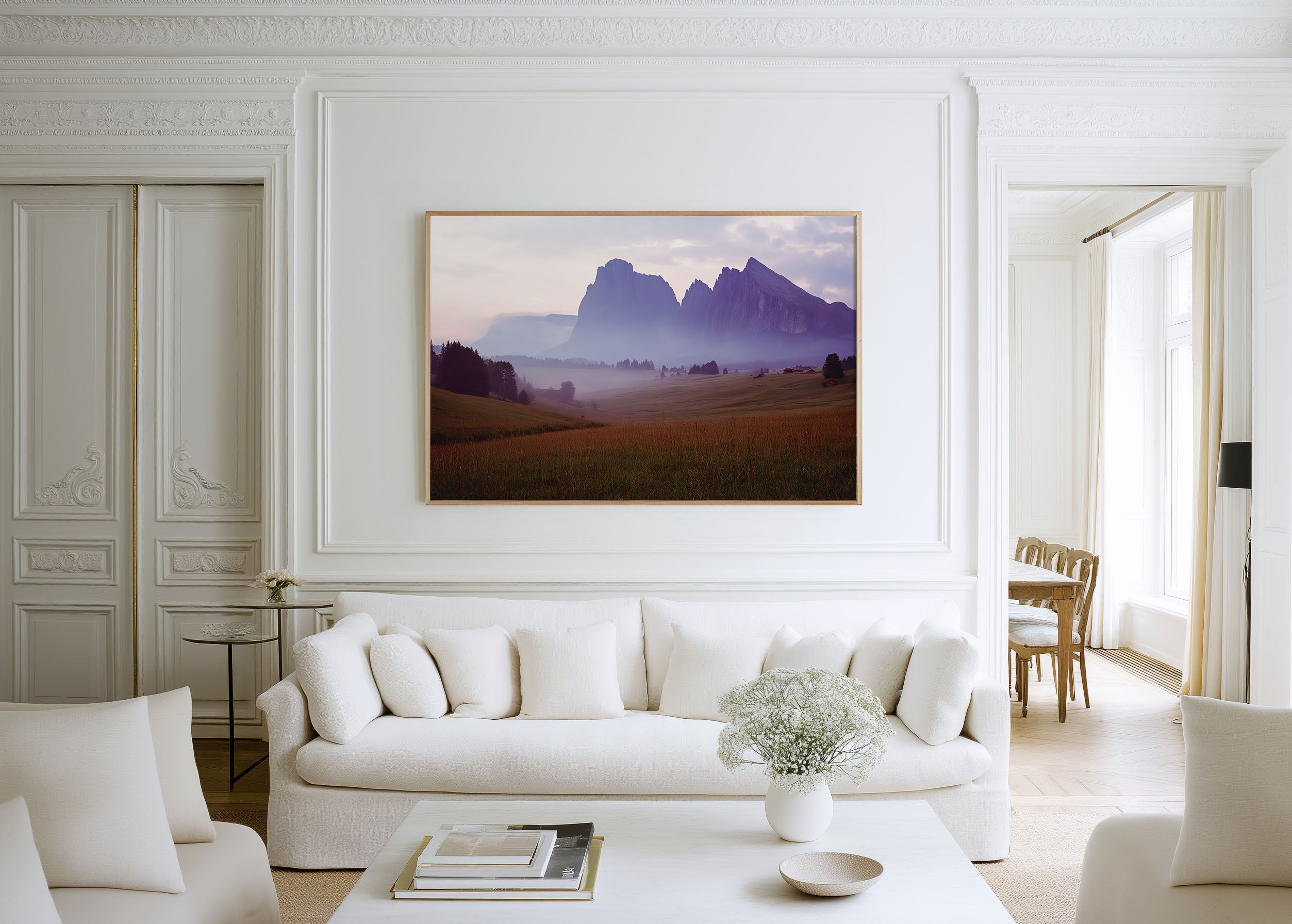 Dolomites Alpe di Siusi Wall Art – Misty Italy Alpine Meadow Landscape