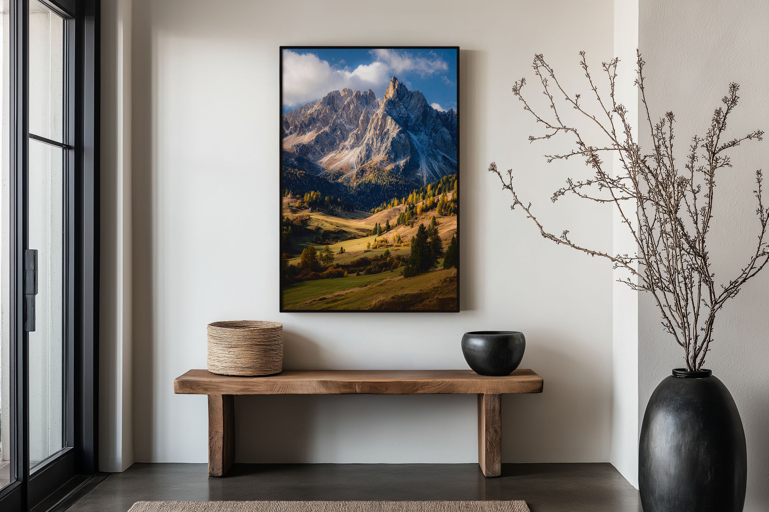 Dolomites Autumn Alpine Valley Wall Art Print | Italy Mountain Landscape Photography | South Tyrol Golden Larch Poster