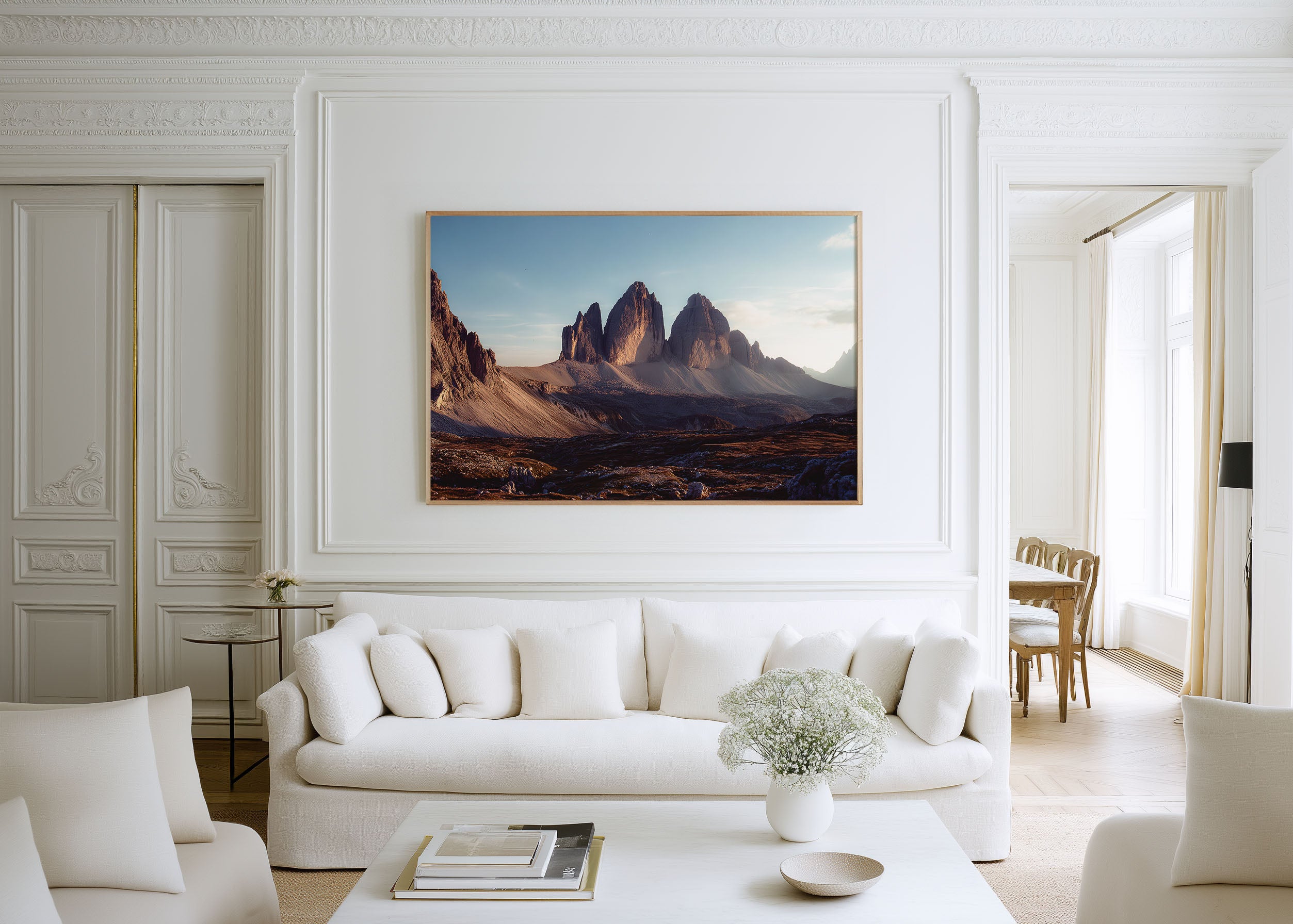 Tre Cime di Lavaredo Dolomites Wall Art – Italy Golden Hour Mountain Landscape