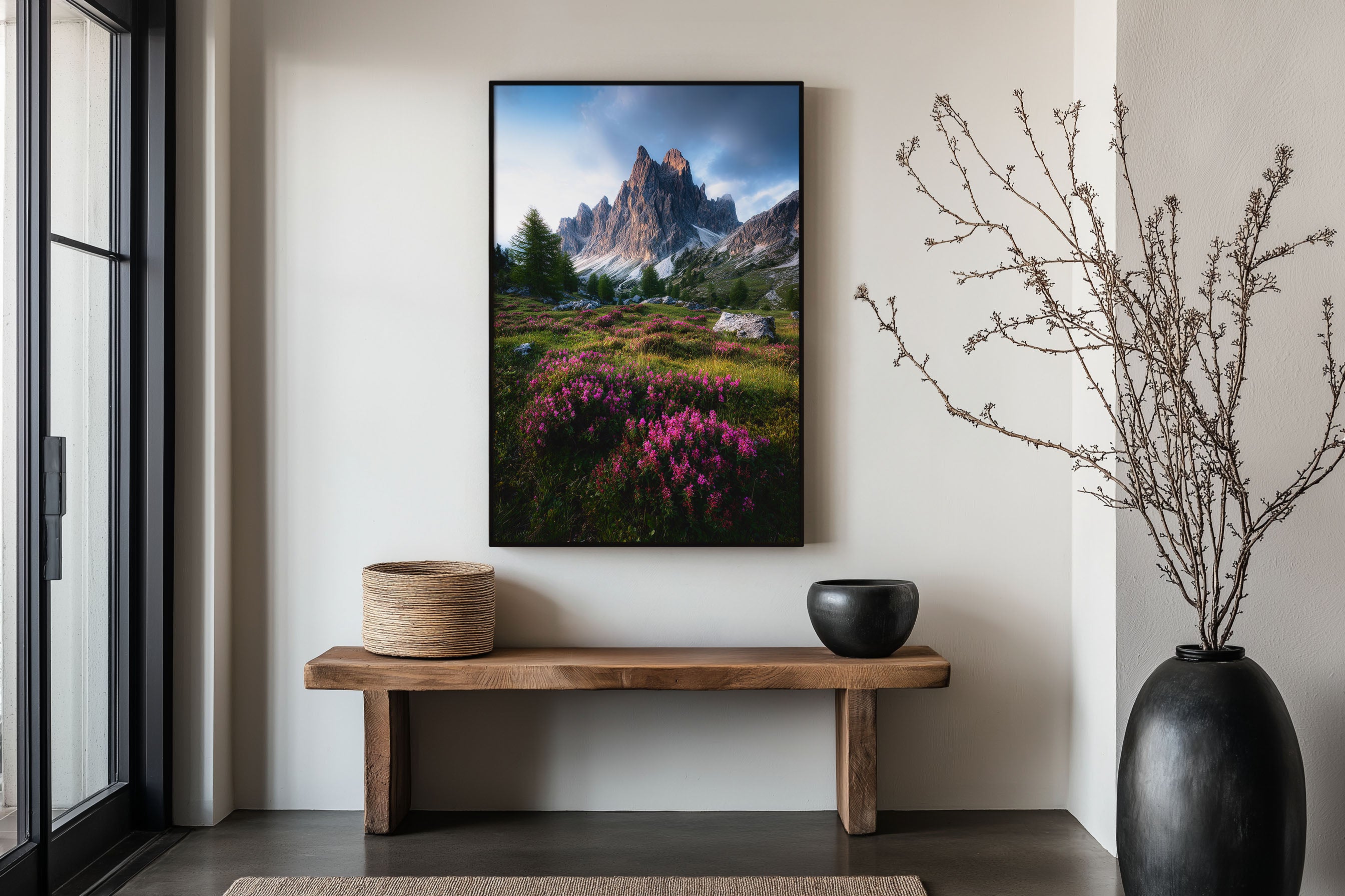 Dolomites Pink Wildflower Meadow Storm Wall Art Print | Italy Alpine Flower Photography | Cadini di Misurina Mountain Poster
