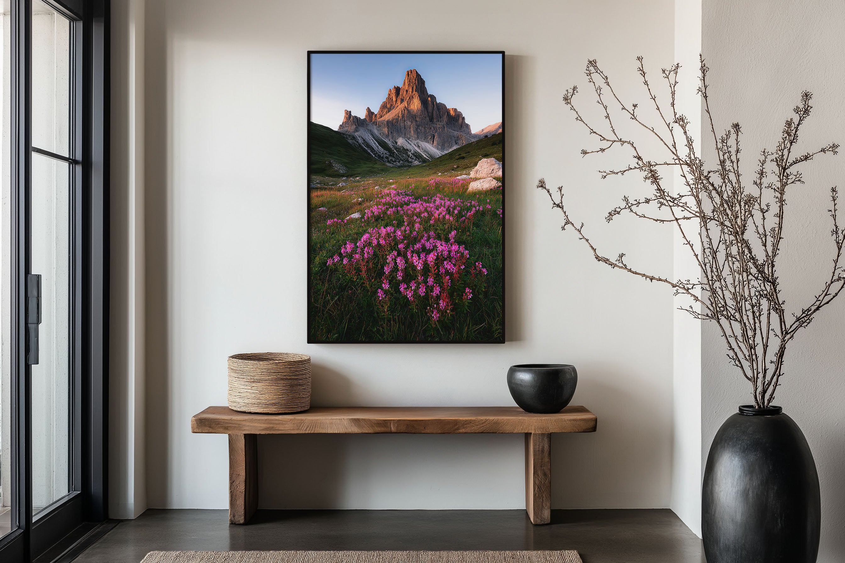Dolomites Pink Wildflower Sunrise Wall Art Print | Passo di Giau Italy Photography | Alpine Meadow Alpenglow Mountain Poster