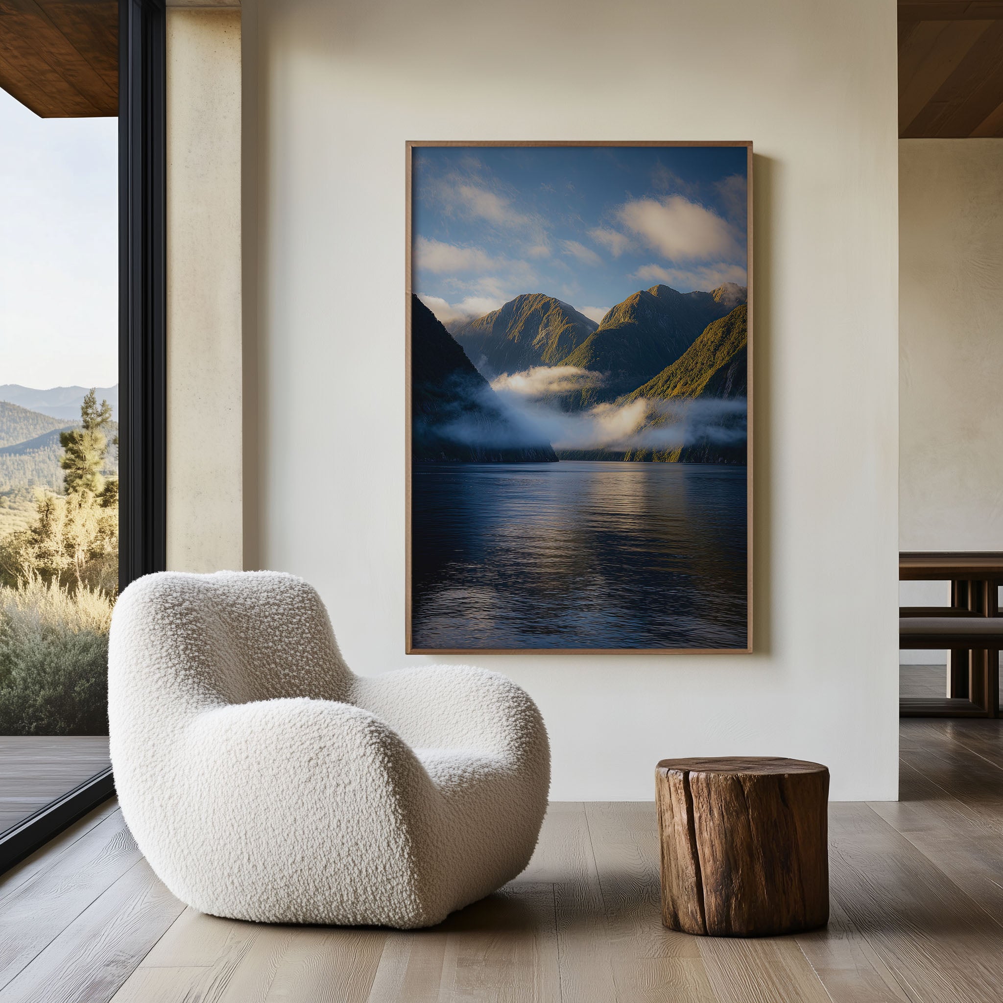 Doubtful Sound Morning Mist Wall Art | Fiordland New Zealand Fjord Mountain Cloud Print | Serene NZ Landscape Photography