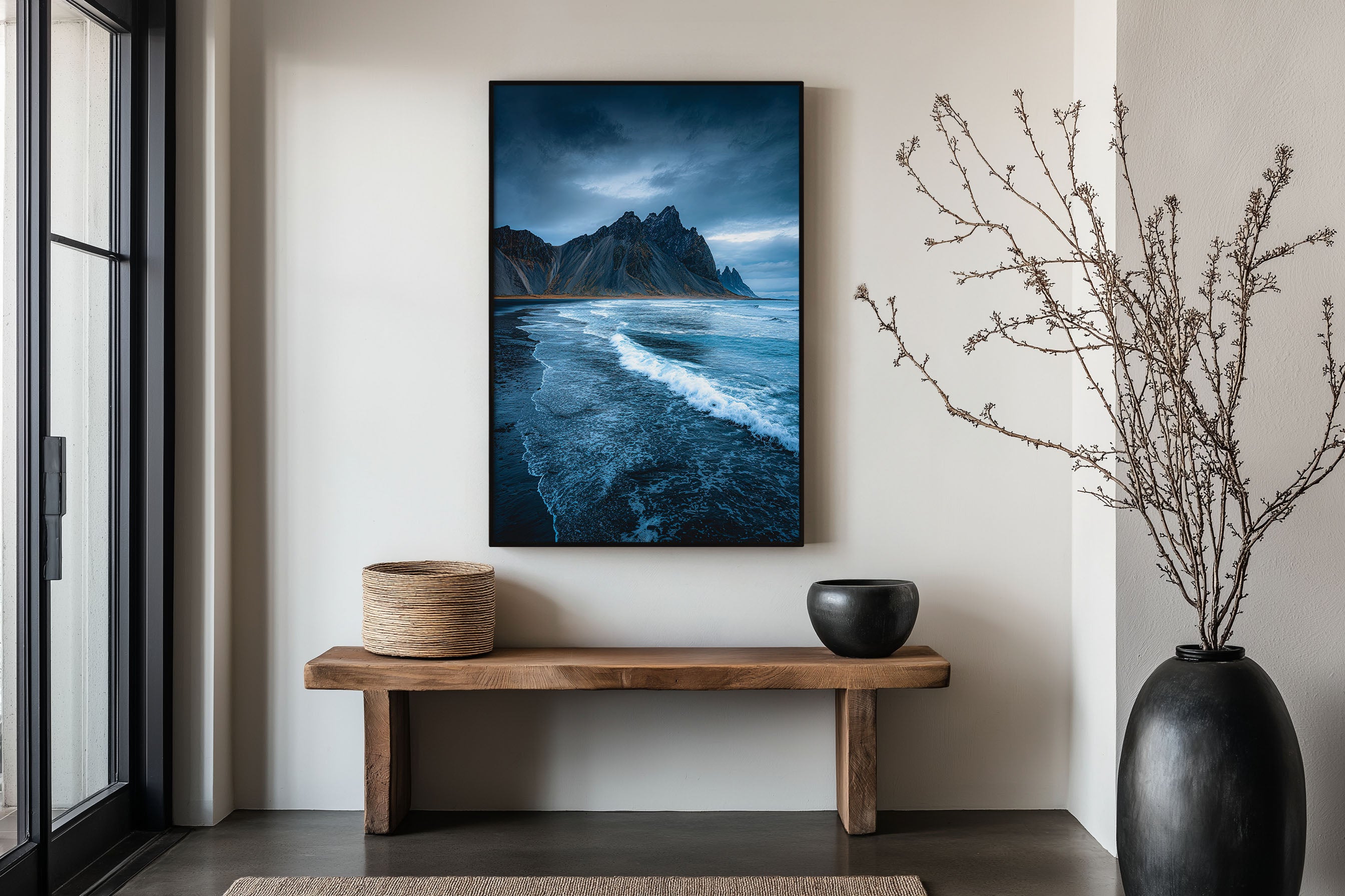 Vestrahorn Black Sand Beach Wall Art Print | Stokksnes Iceland Moody Coastal Photography | Dark Nordic Landscape Poster
