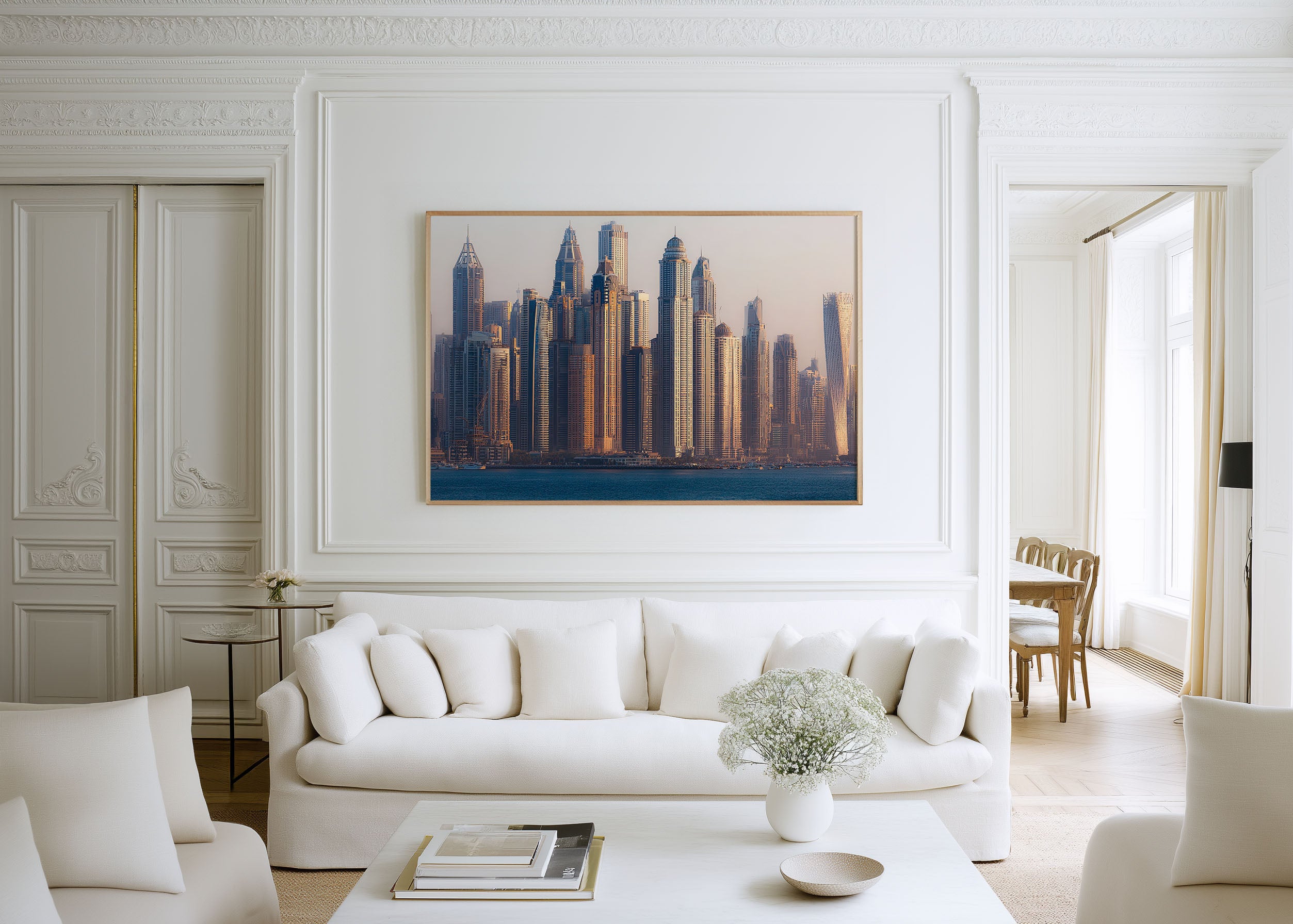 Dubai Marina Skyline Wall Art – Dubai Luxury Skyscraper Cityscape Print, Modern UAE Architecture Decor