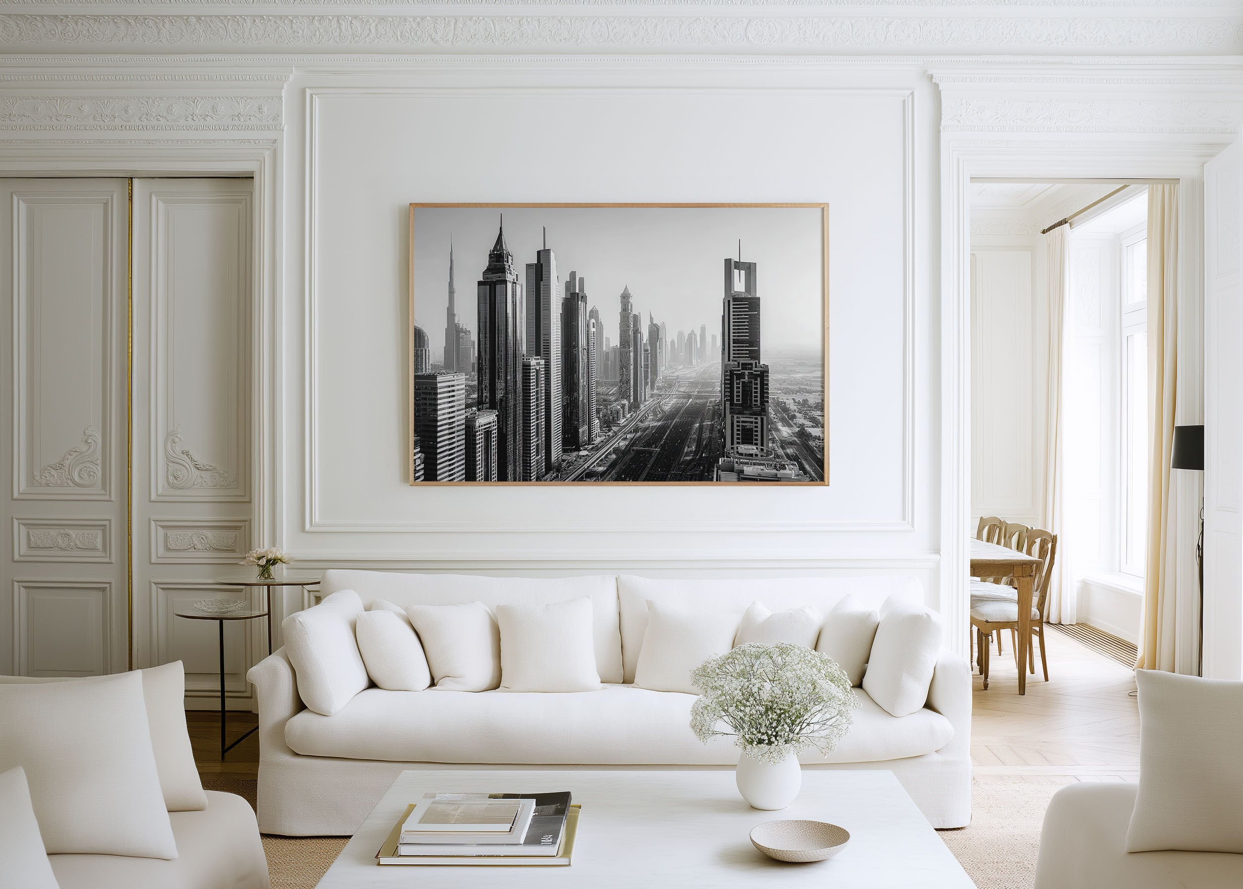 Dubai Skyline Black & White Wall Art Print