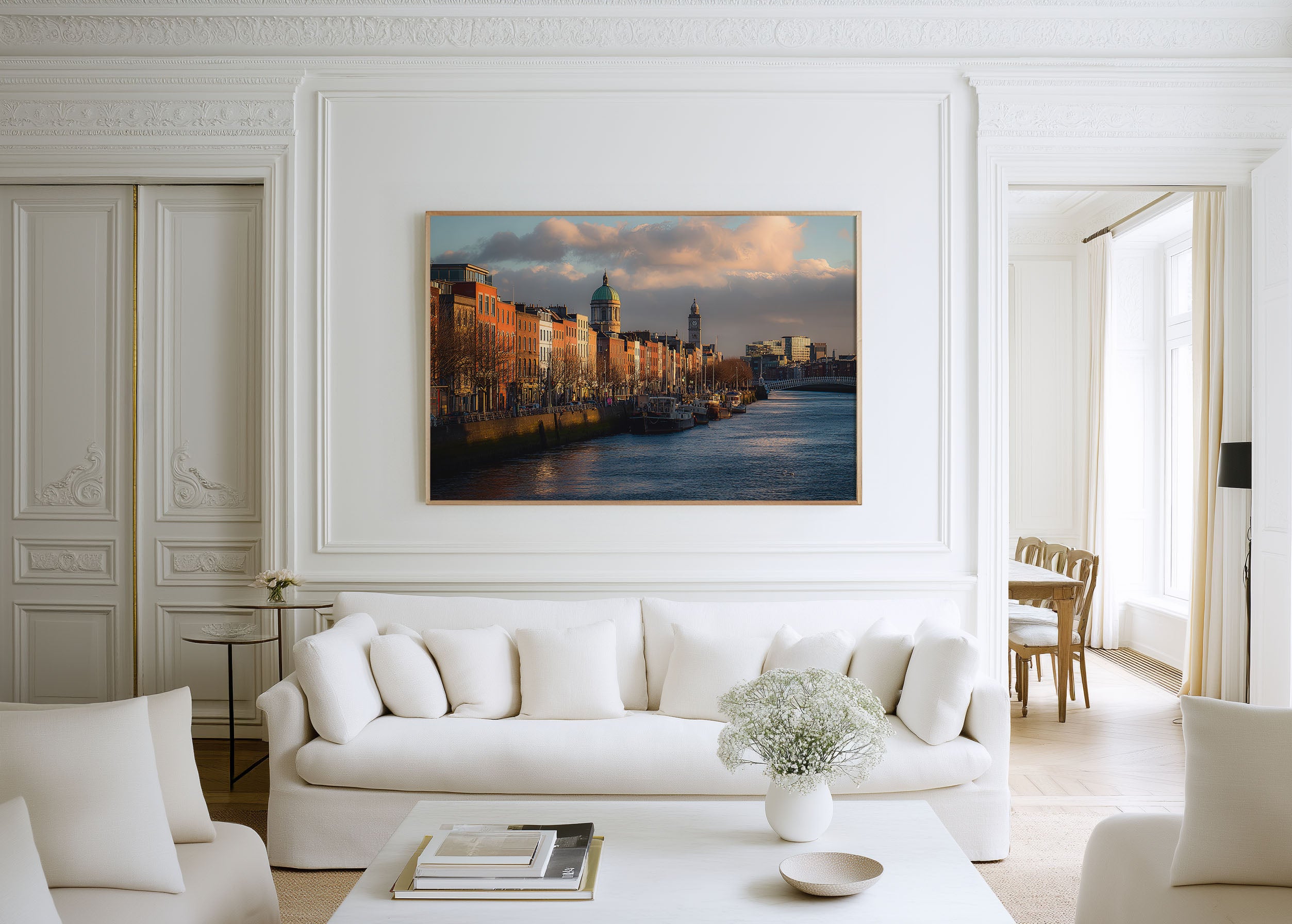 Dublin River Liffey Wall Art – Dublin Ireland Cityscape Print, Ha'penny Bridge Waterfront Decor