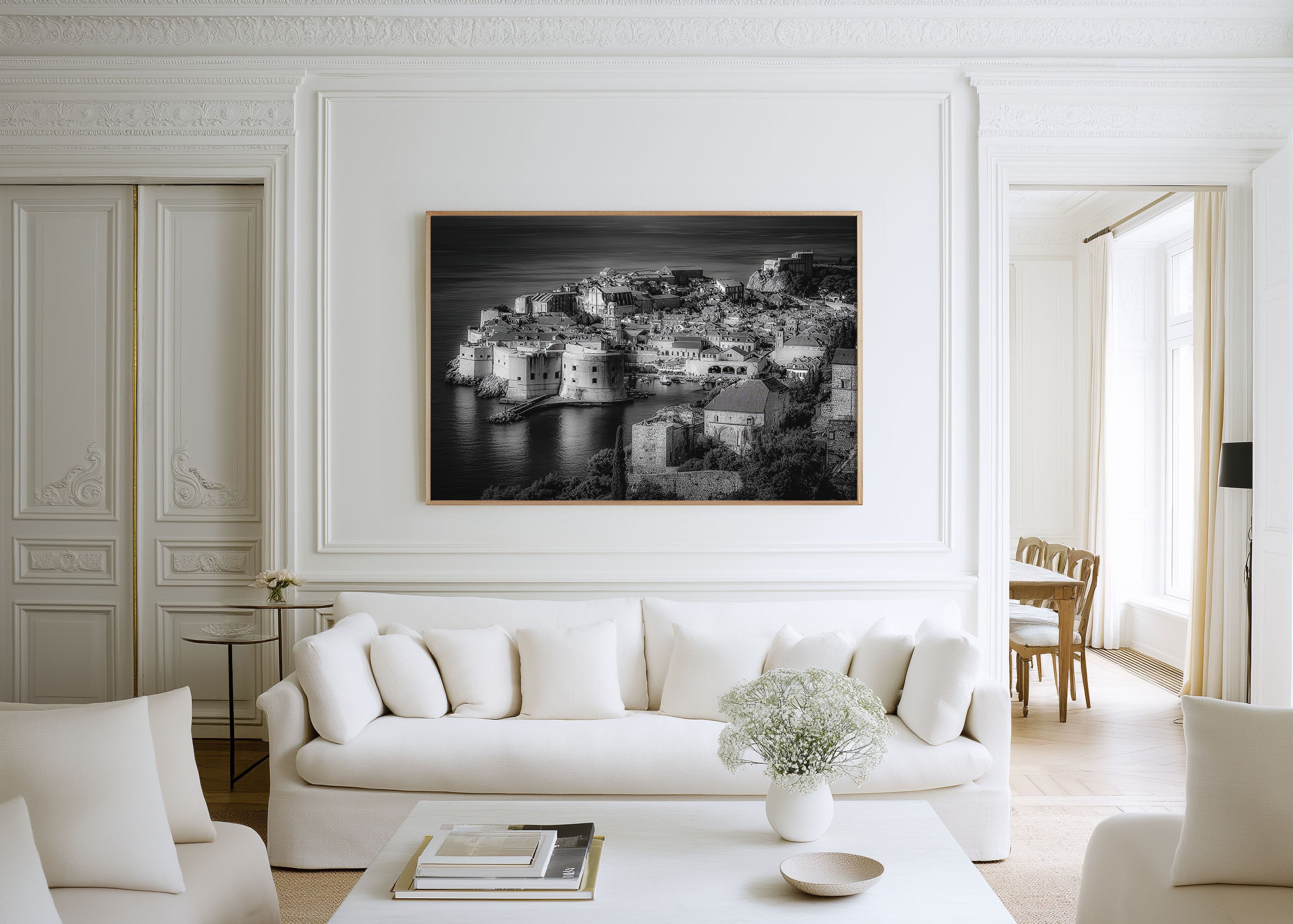 Dubrovnik Old Town Wall Art Print – Black and White Coastal Photography