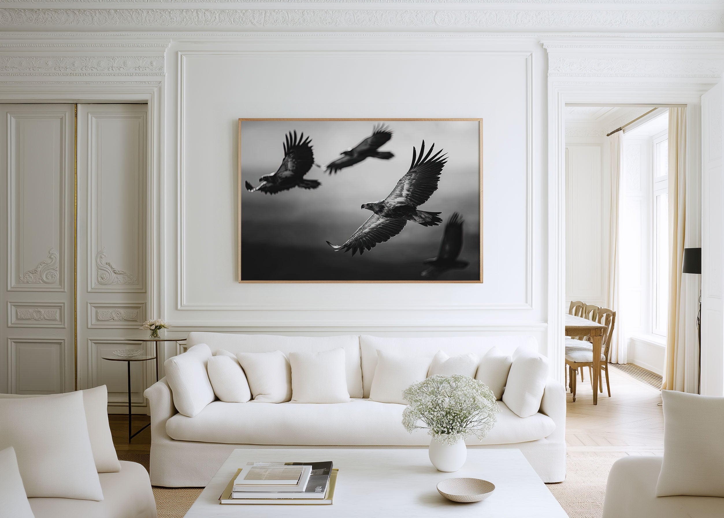 Eagles in Flight Black & White Wall Art