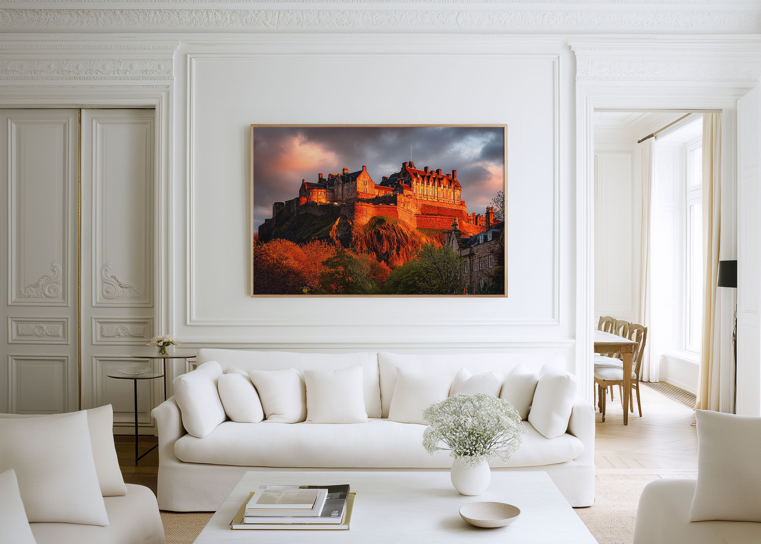 Edinburgh Castle Scotland Sunset Wall Art Print – Dramatic Cityscape Canvas