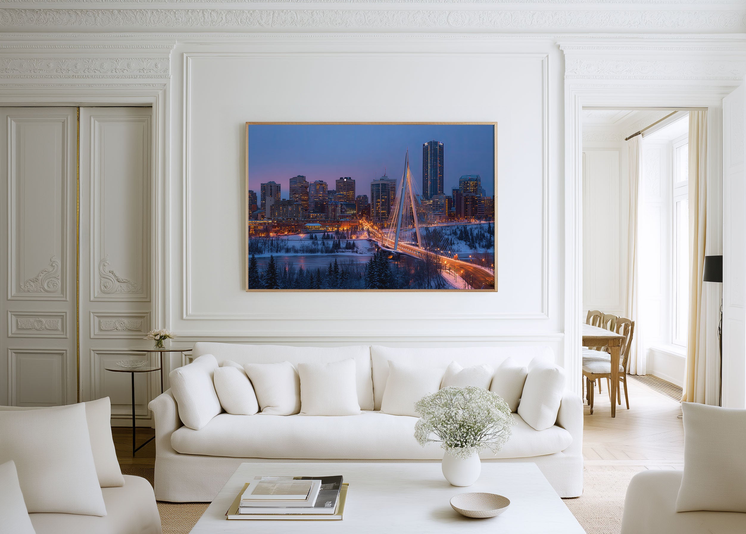 Edmonton Skyline Wall Art – Walterdale Bridge Winter Cityscape Print, Alberta Canada Skyline Decor