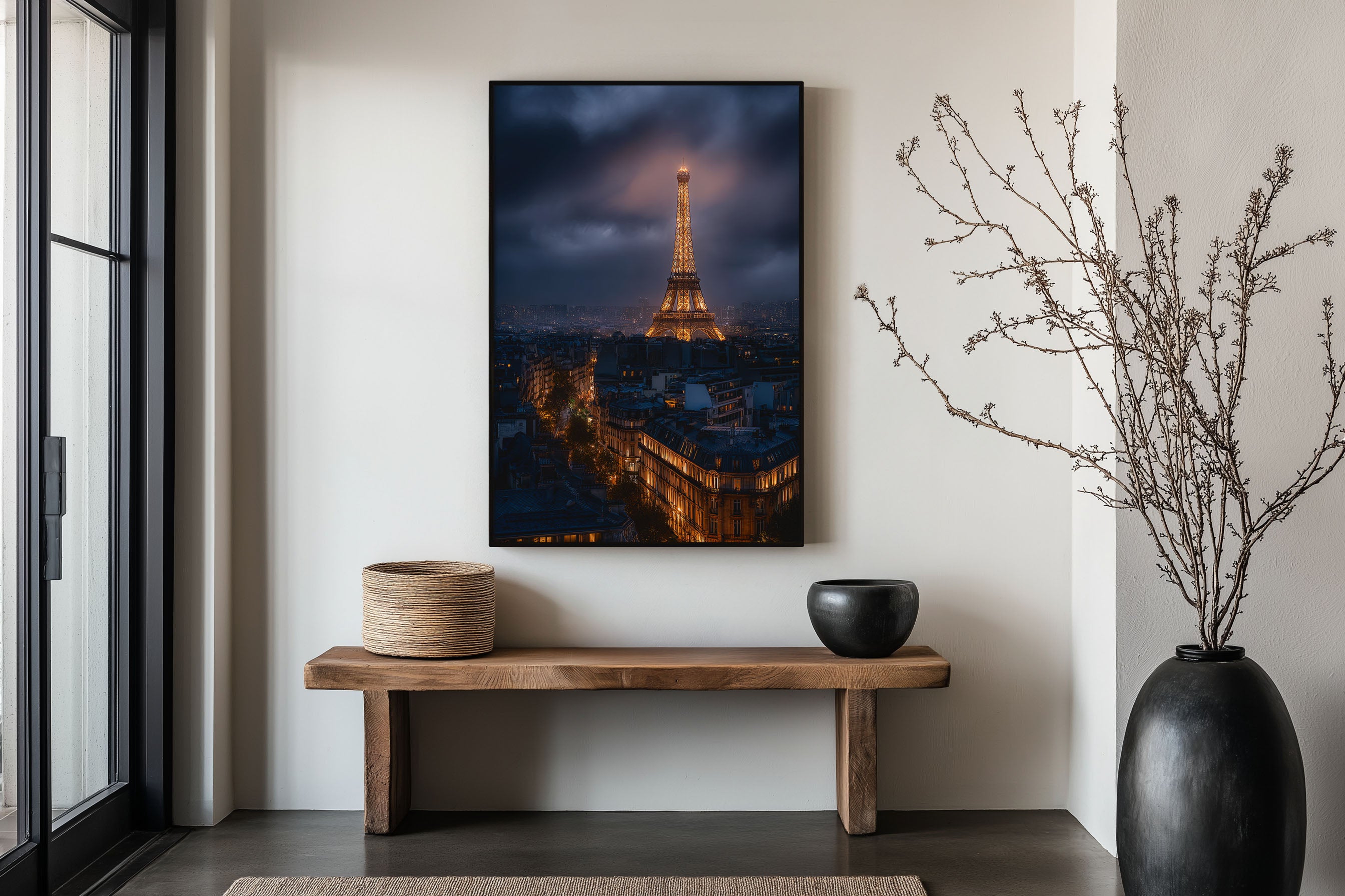 Eiffel Tower Night Paris Print | Stormy Sky City Wall Art | Paris France Photography