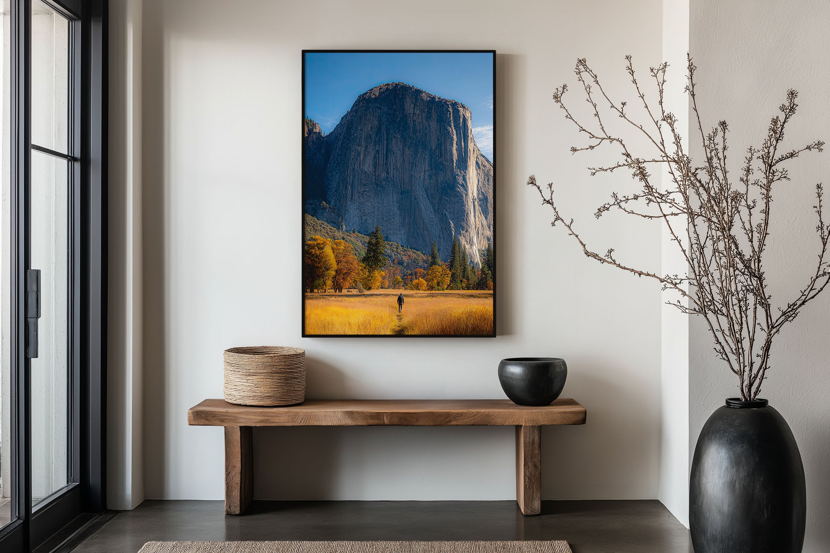 El Capitan Yosemite Autumn Print | Yosemite Valley Wall Art | El Capitan Hiker Golden Meadow Landscape Photography Poster