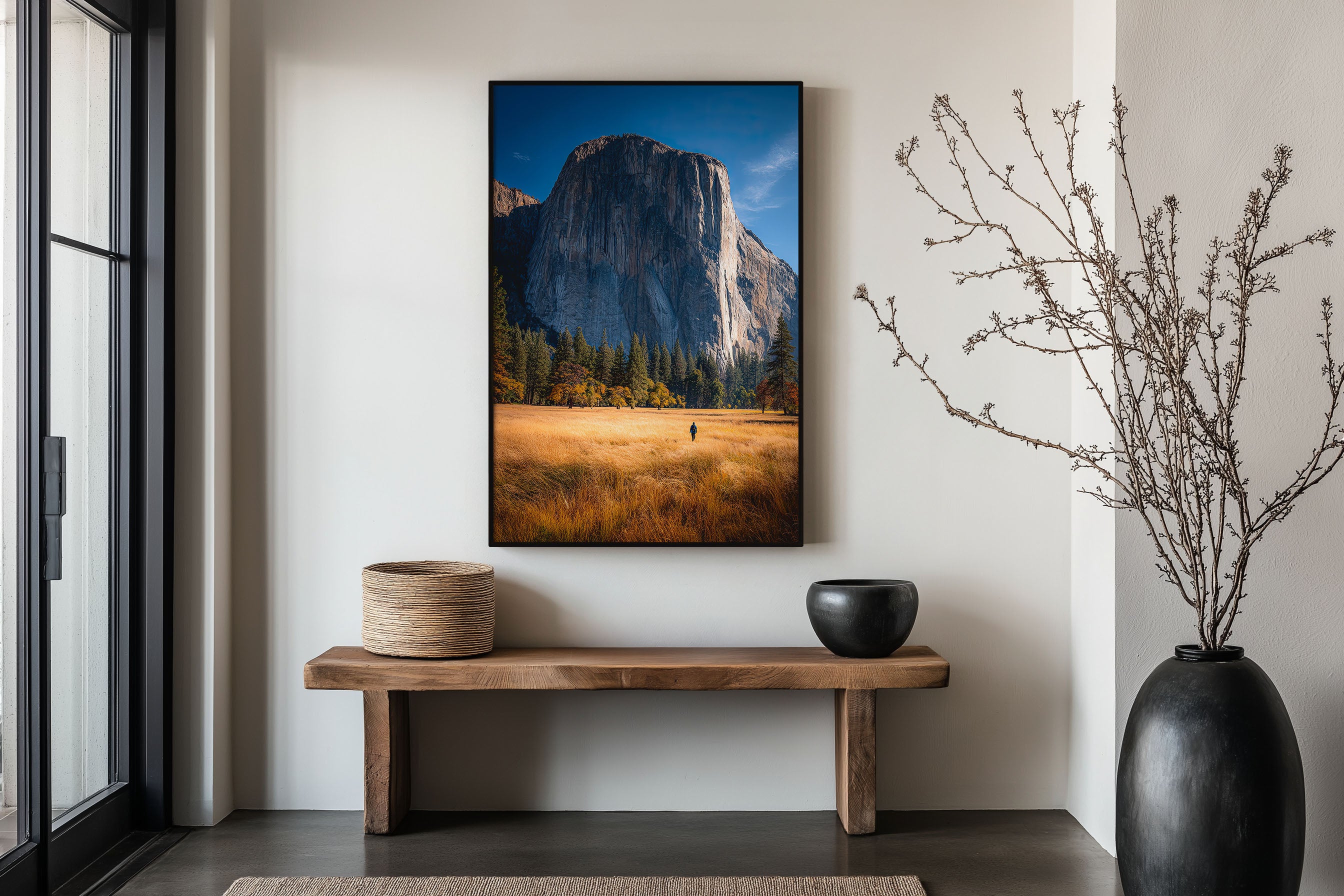 El Capitan Yosemite Valley Floor Print | Yosemite National Park Wall Art | El Capitan Autumn Meadow Hiker Landscape Photography Poster