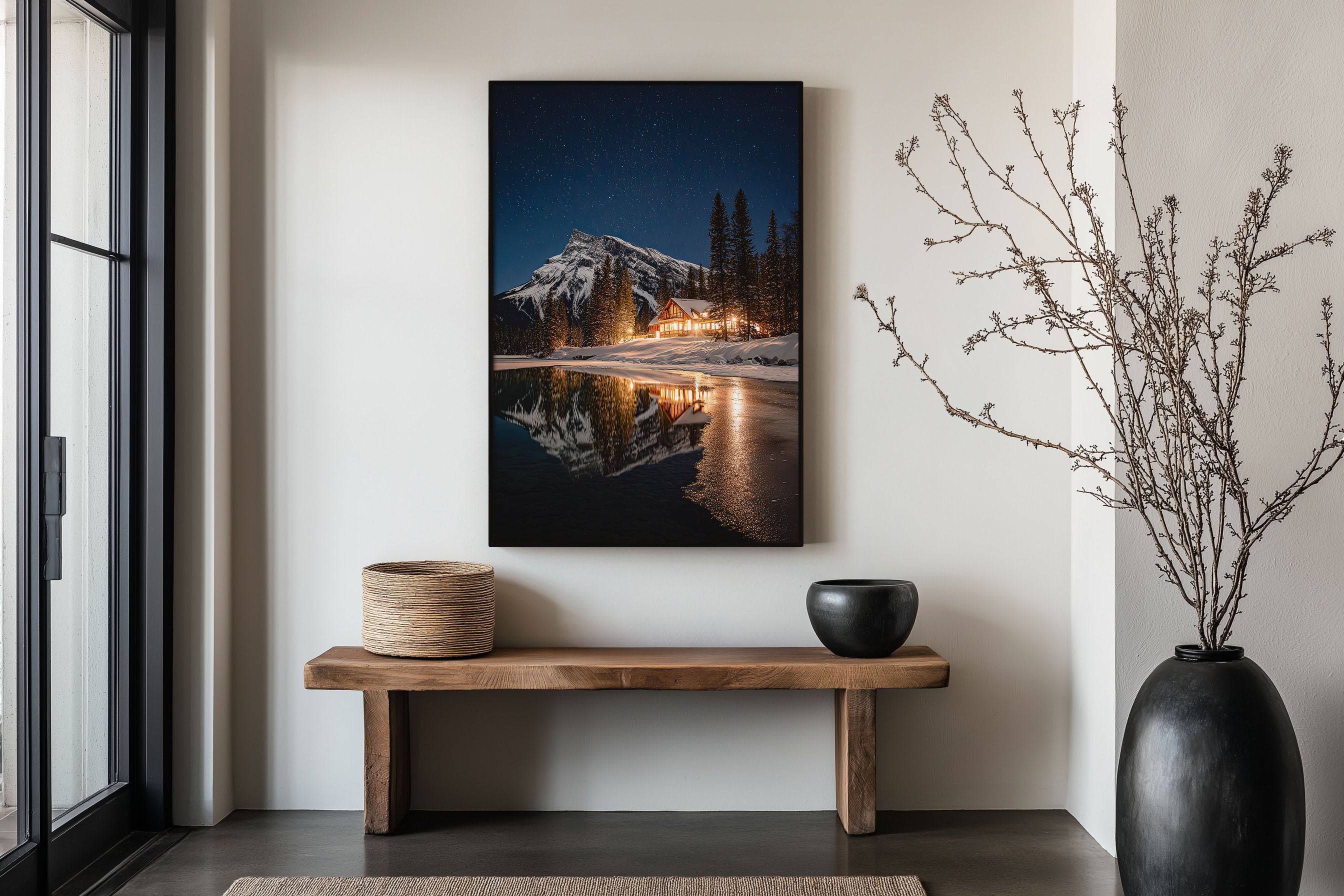 Emerald Lake Lodge Winter Night Print | Canadian Rockies Starry Sky Wall Art | Yoho National Park Photography