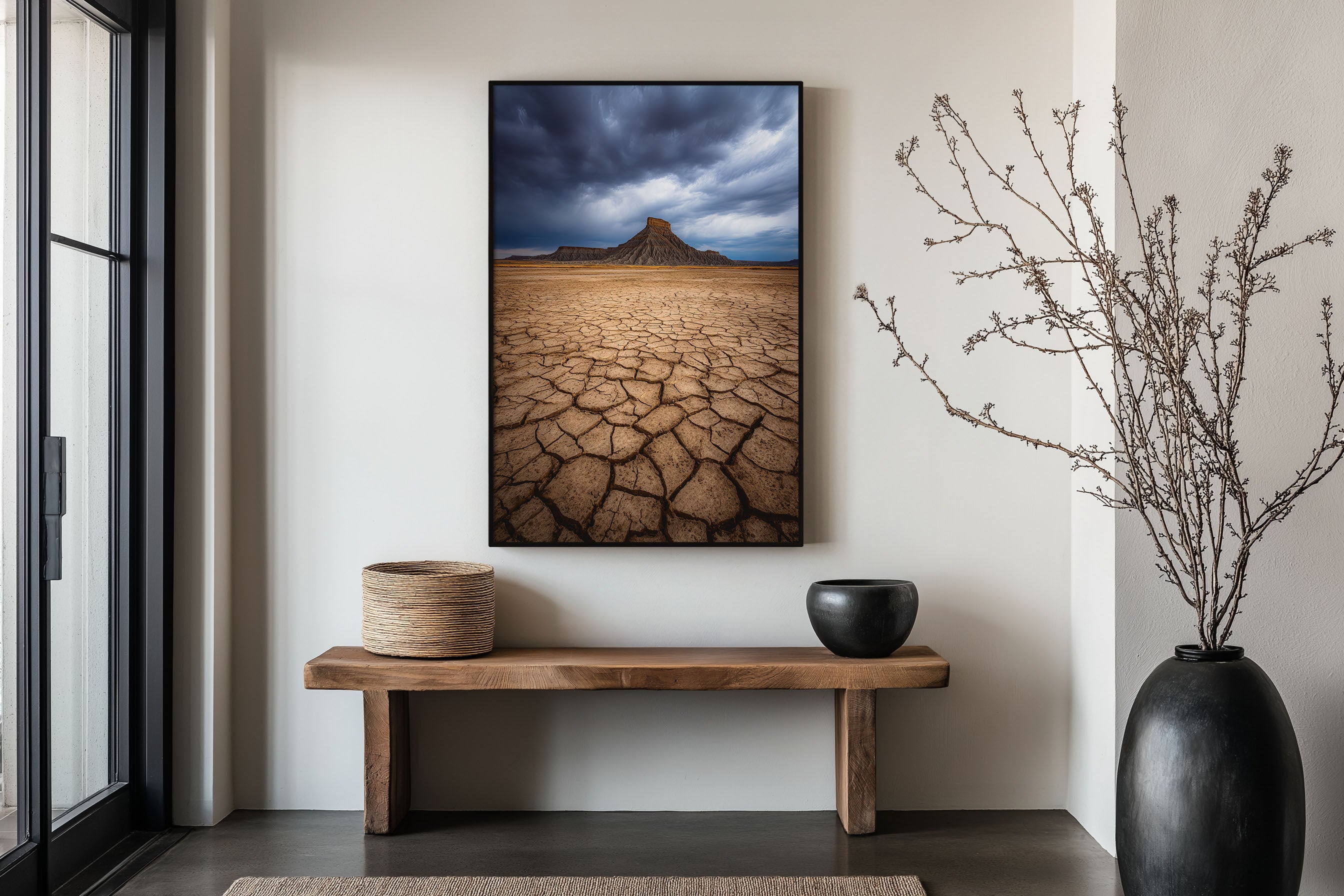 Factory Butte Utah Print | Moody Desert Badlands Wall Art | Cracked Earth Storm Photography