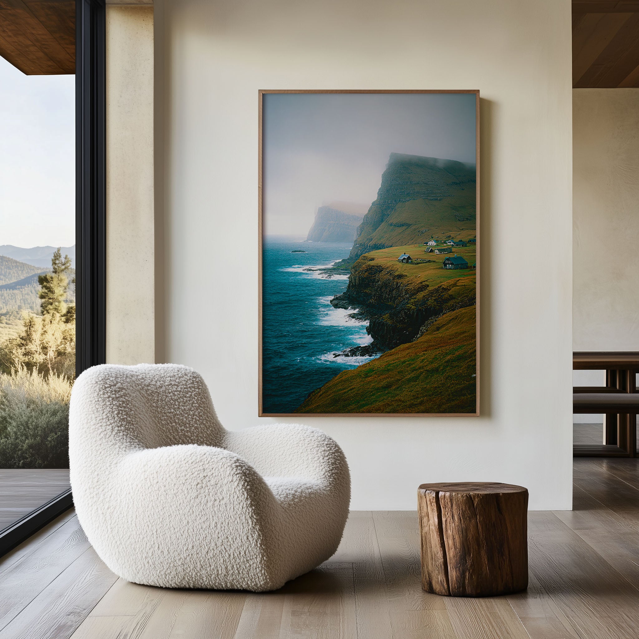 Faroe Islands Coastal Village Wall Art Print | Nordic Cliffside Photography | North Atlantic Landscape Poster | Scandinavian Nature Print | Moody European Home Decor