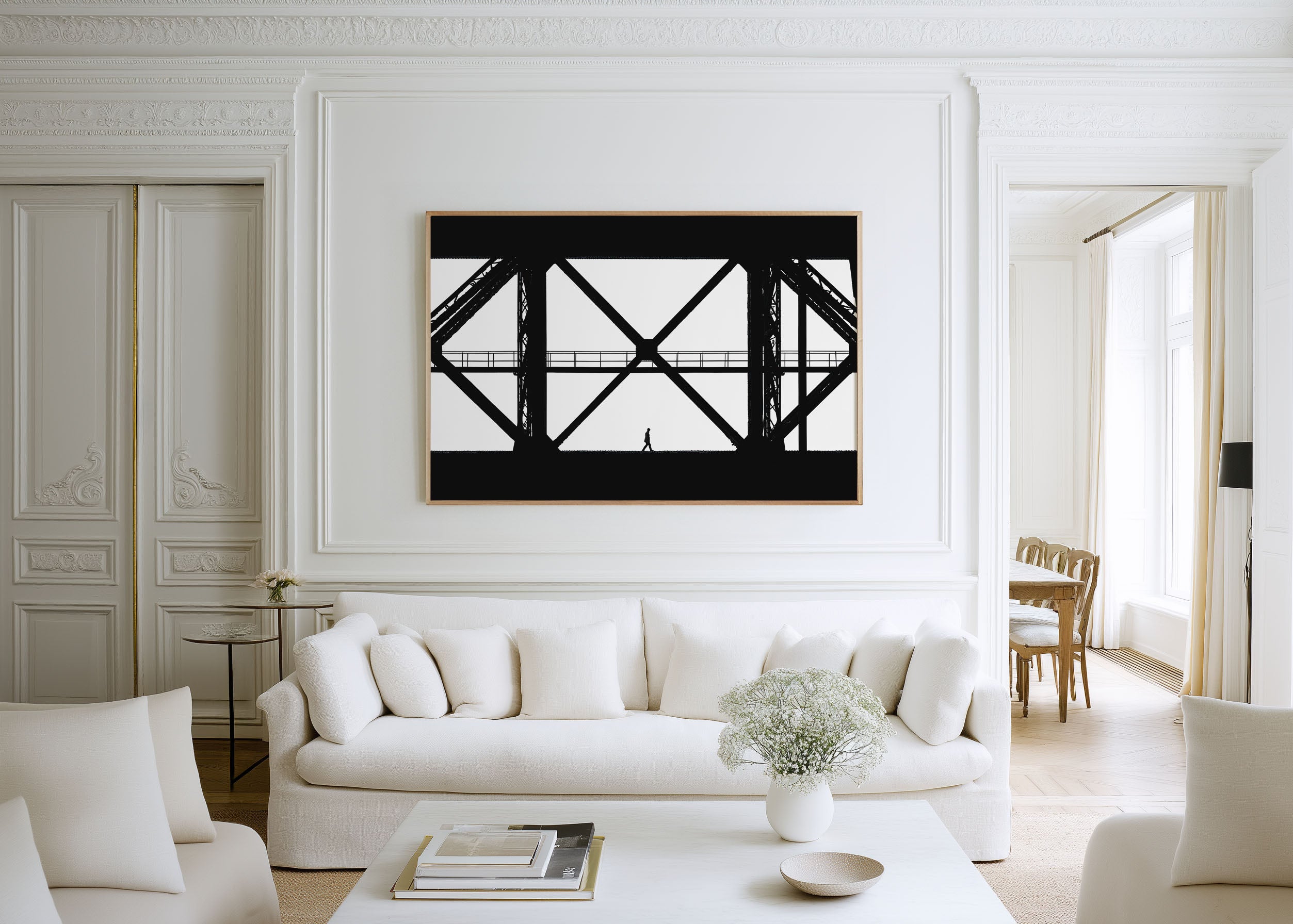 Steel Bridge Trestle Figure Print | Black and White Industrial Wall Art | Urban Architecture Photography