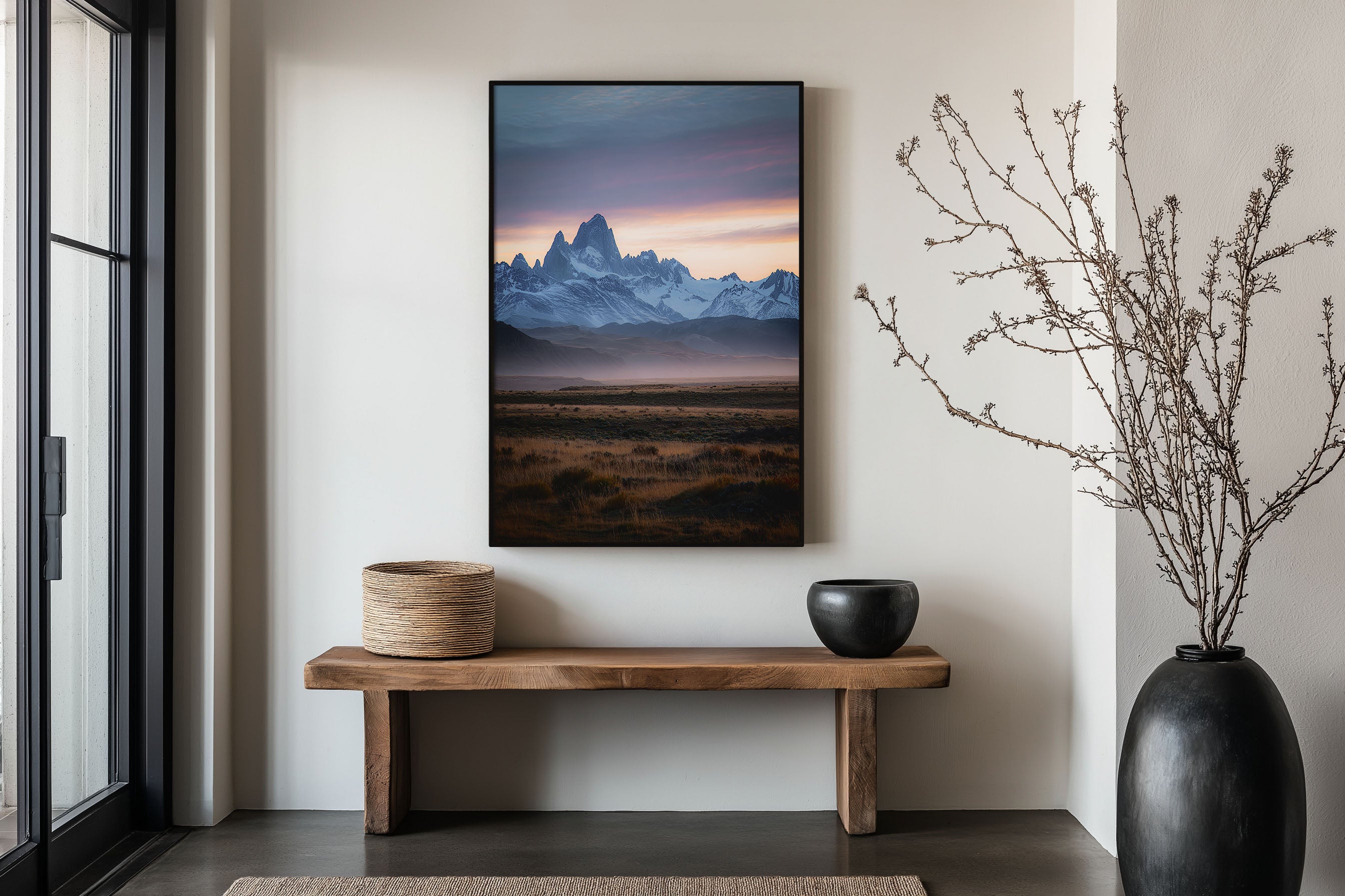 Fitz Roy Print | Patagonia Mountain Wall Art | Foggy Steppe at Dawn | Argentina Landscape Photography Poster