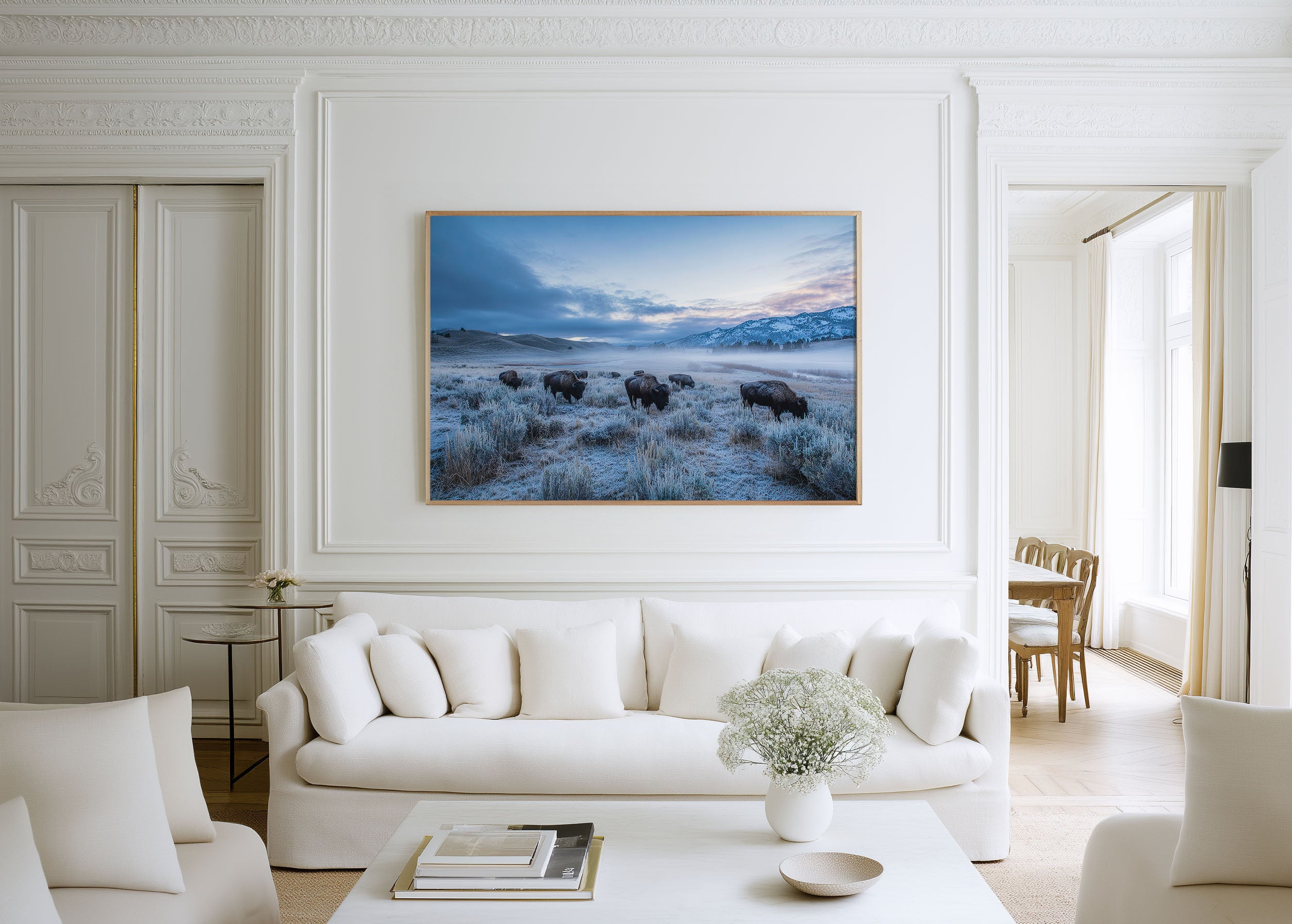 Frostbound Herd – Bison at Dawn Wall Art Print