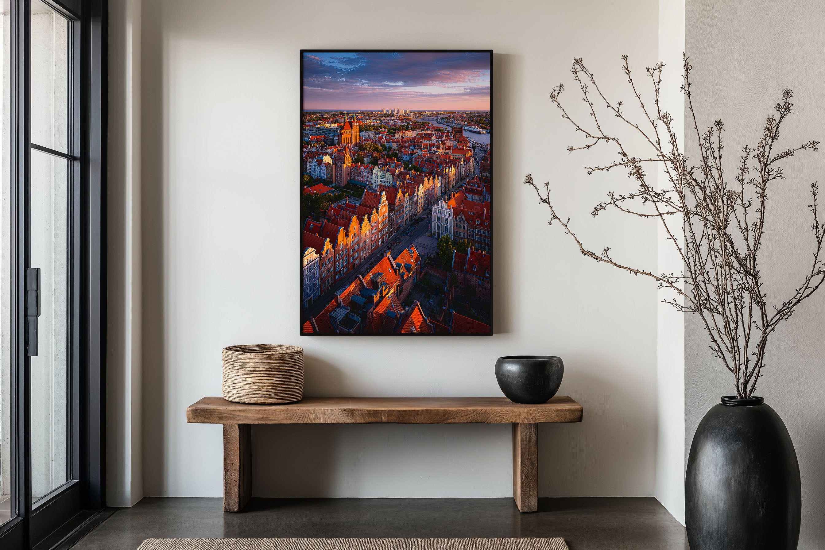 Gdańsk Old Town Aerial Wall Art Print | Poland Baltic City Photography | Long Street Hanseatic Sunset Cityscape Poster