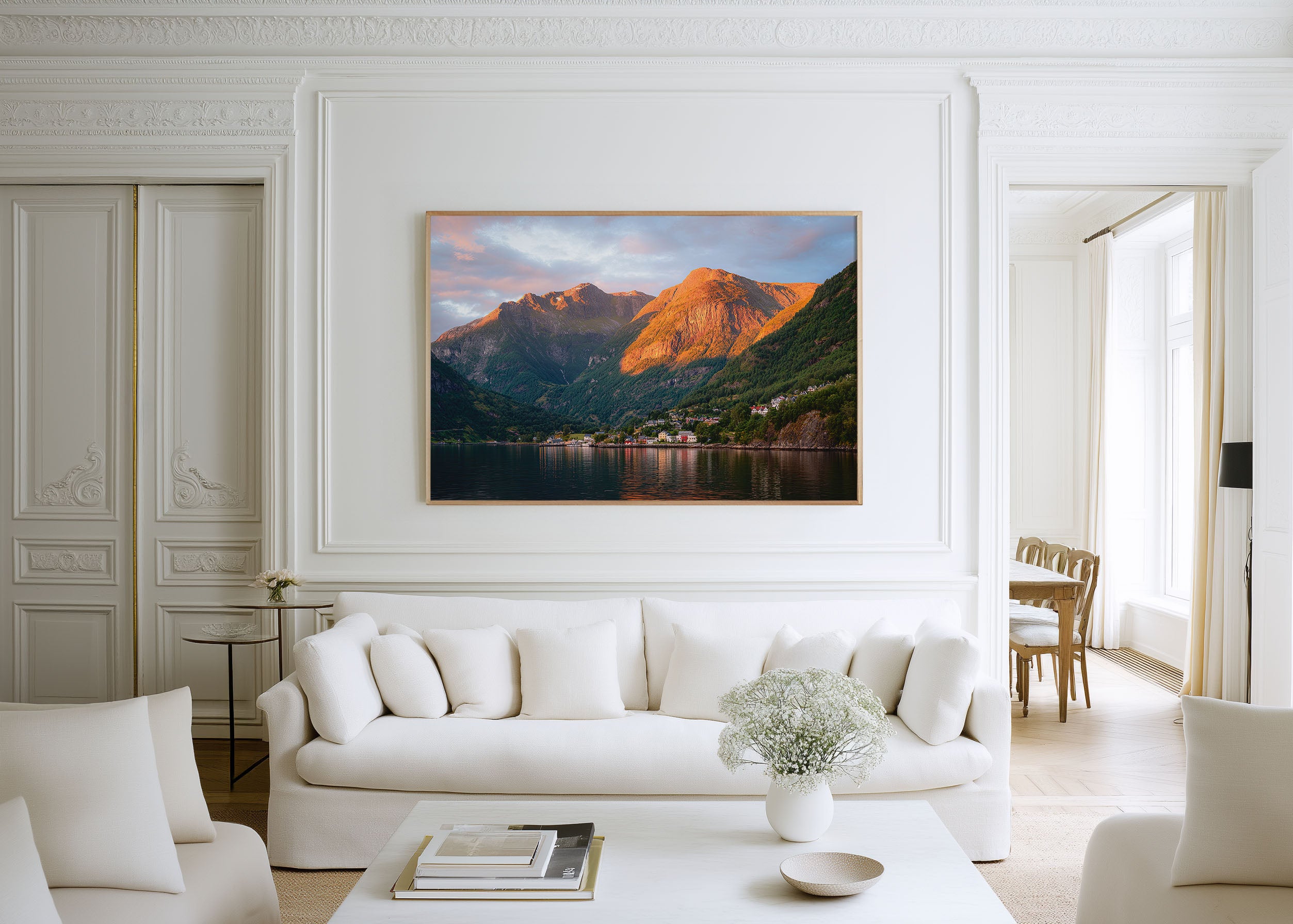 Geirangerfjord Norway Wall Art Print – Golden Hour Fjord Landscape Canvas