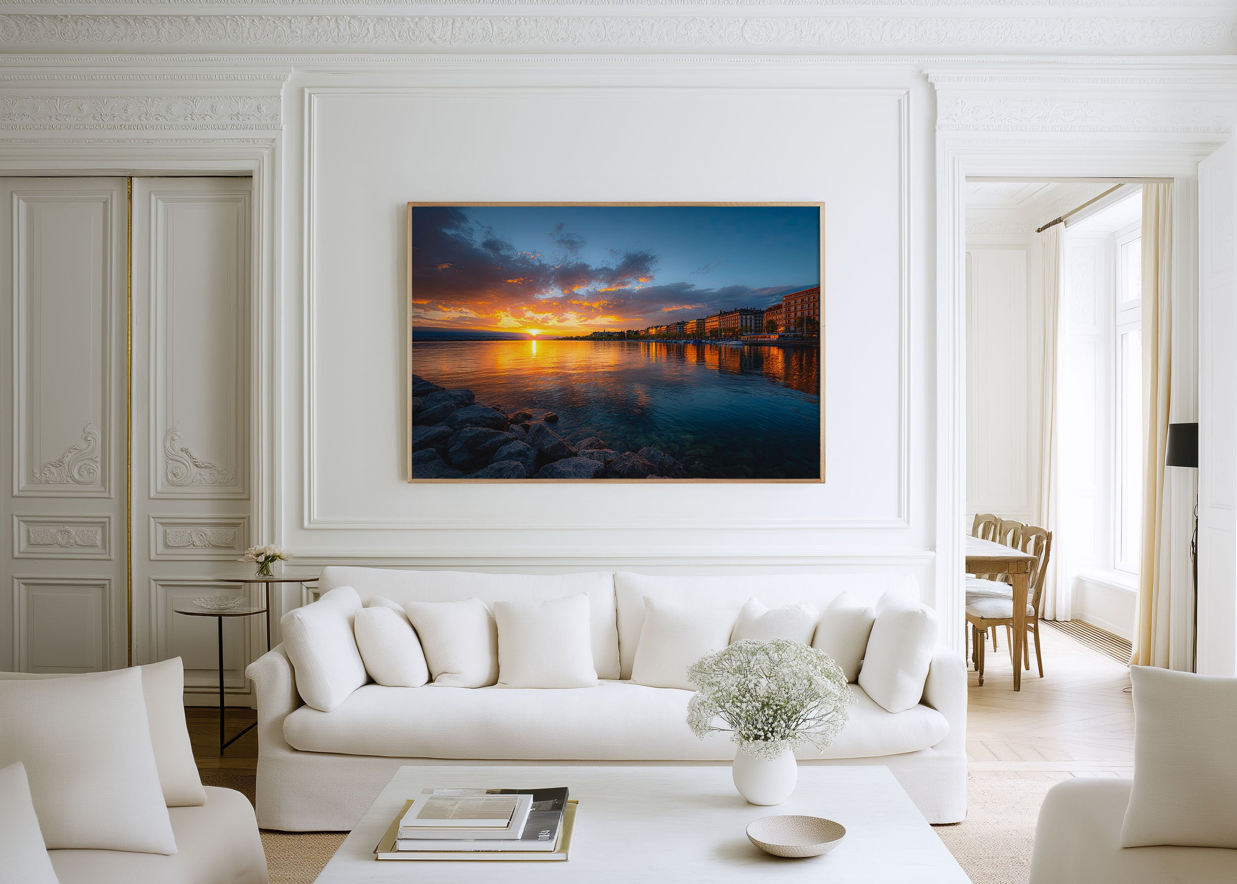 Geneva Switzerland Lake Sunset Wall Art Print – Lake Geneva Cityscape Canvas