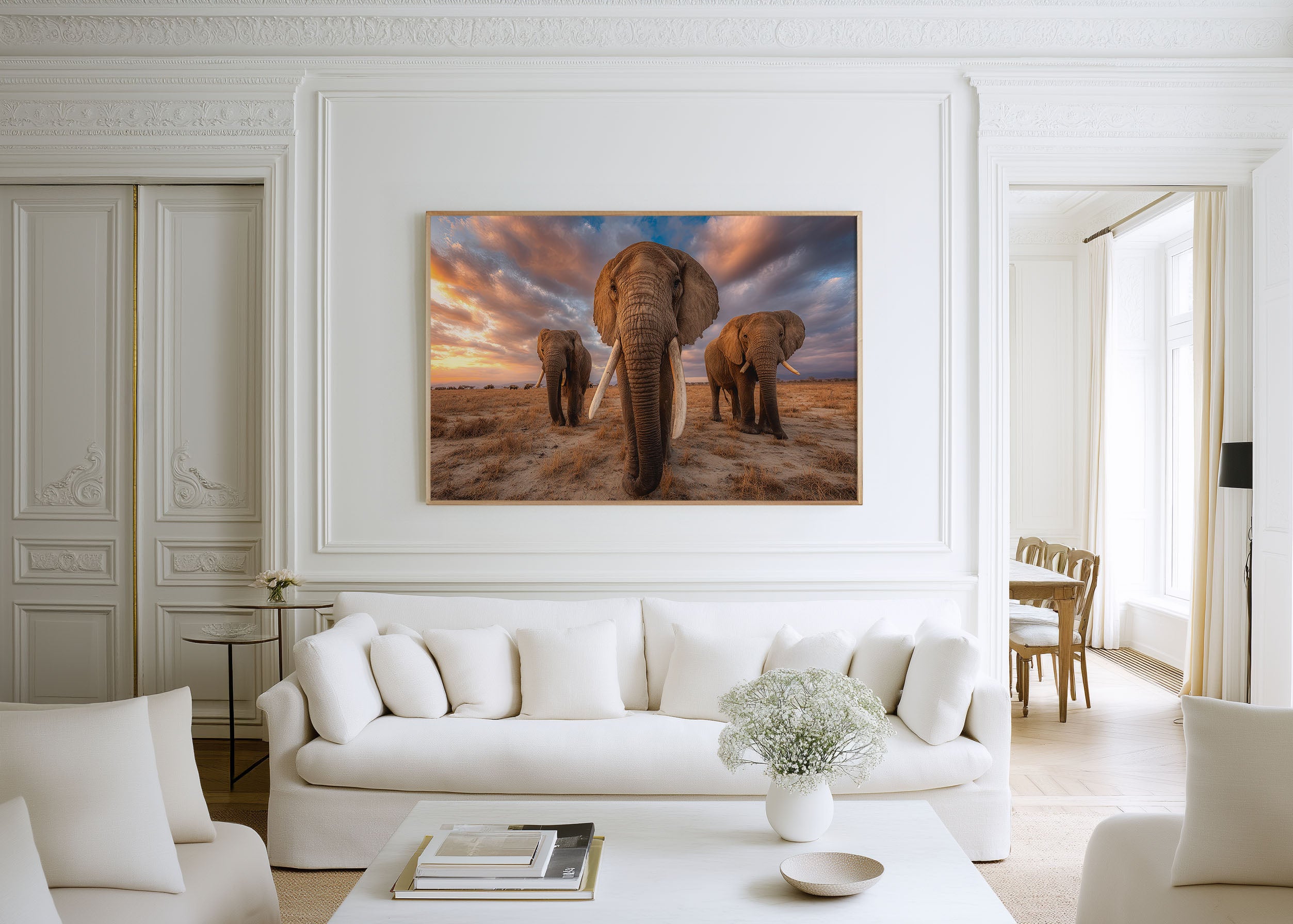 Giants of the Savannah – African Elephant Sunset Wall Art Print