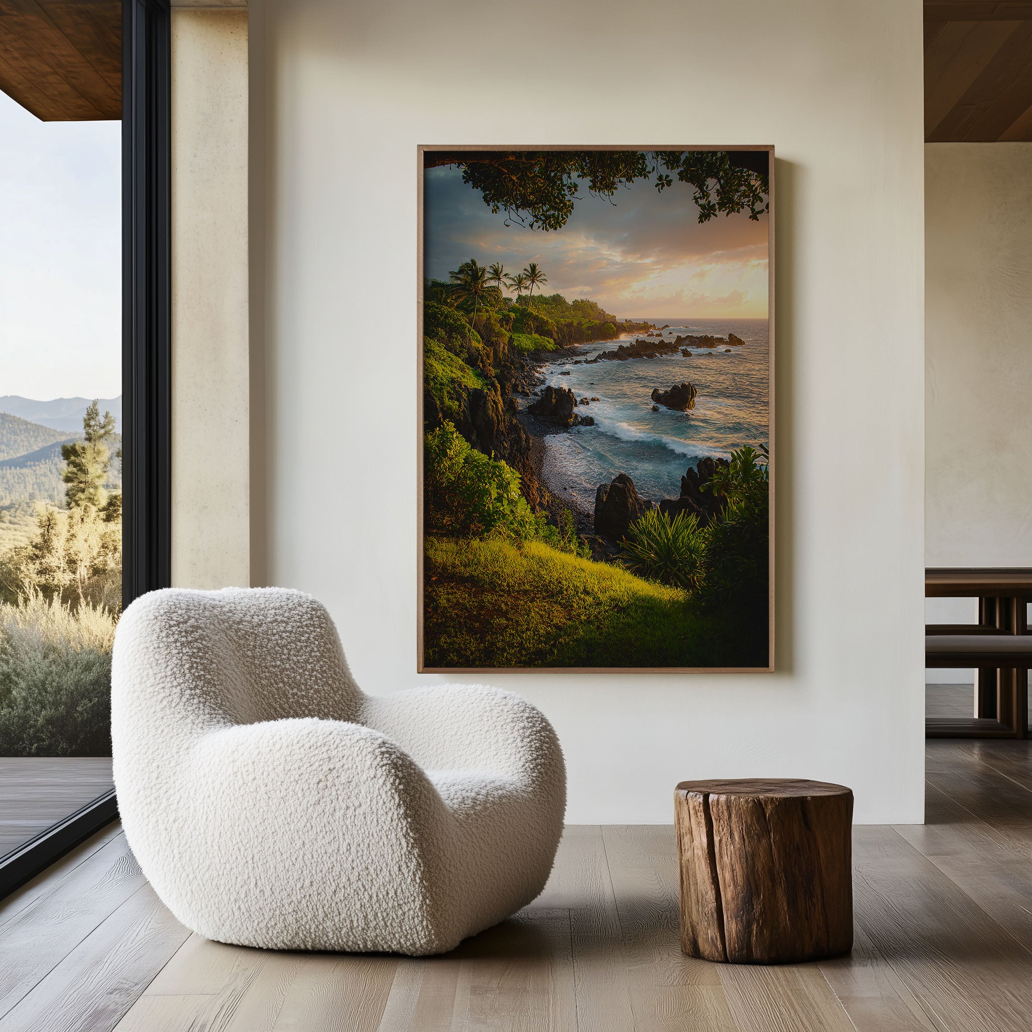 Golden Cliffs of Hana Maui Hawaii Coastal Sunset Wall Art Print | Hawaiian Tropical Landscape Photography Poster | Island Nature Decor