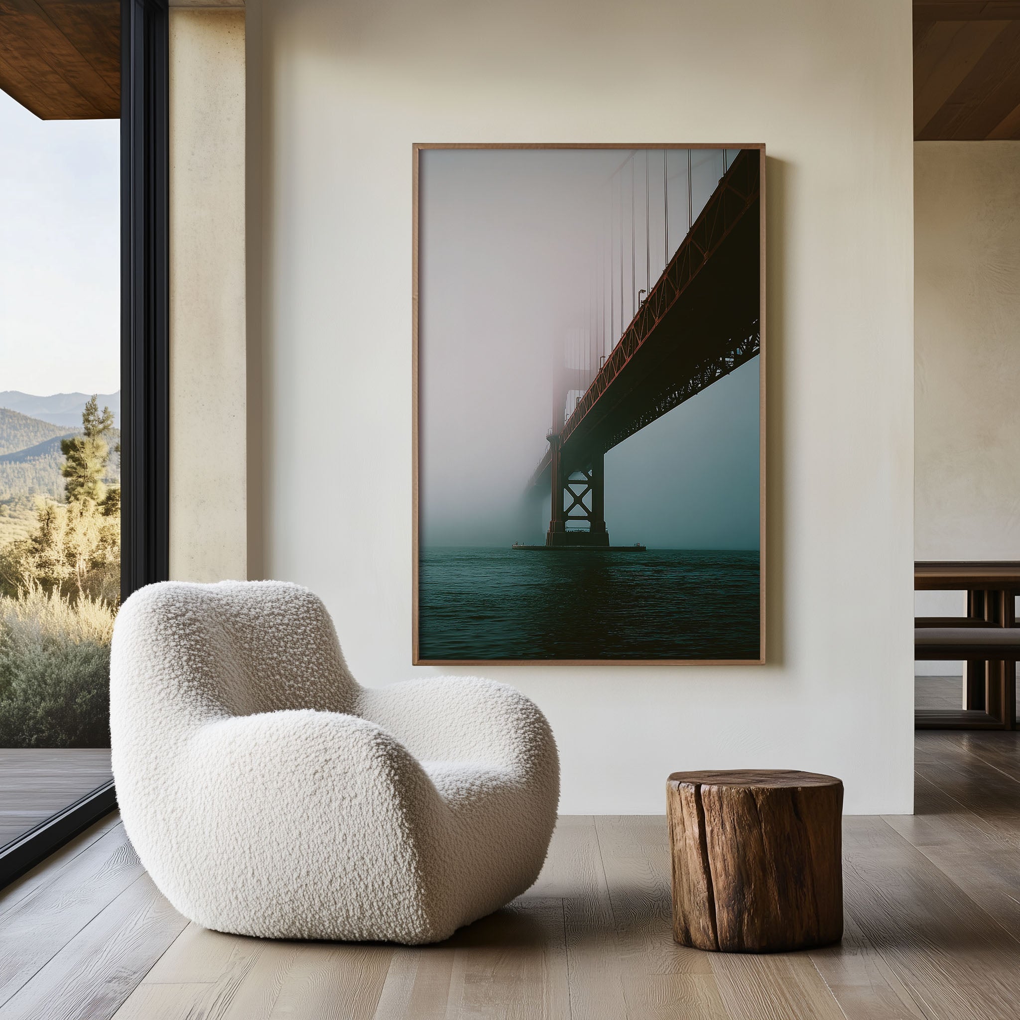 Golden Gate Bridge Fog Wall Art Print | San Francisco Minimal Canvas