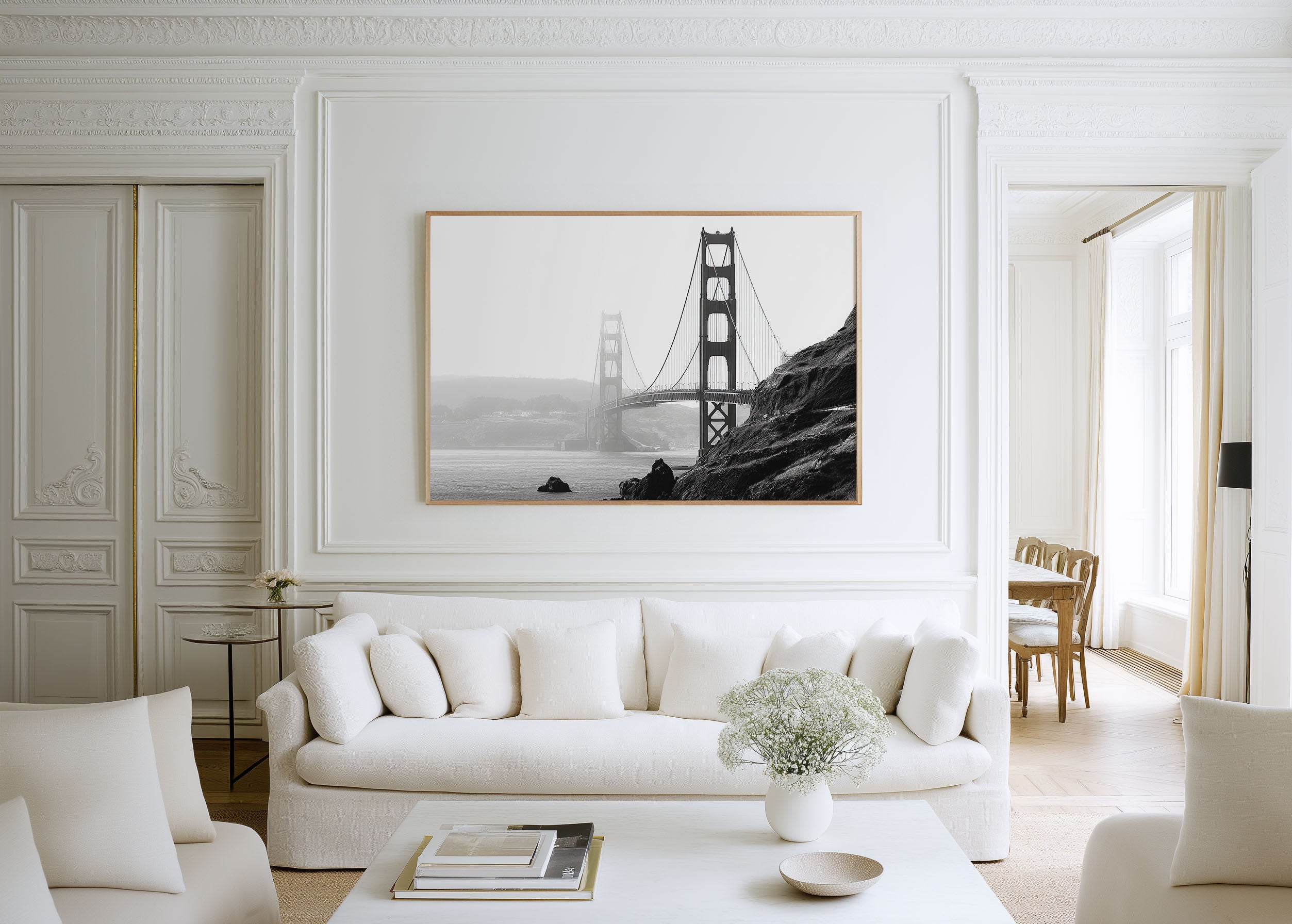 Golden Gate Bridge Minimal Black & White Wall Art Print