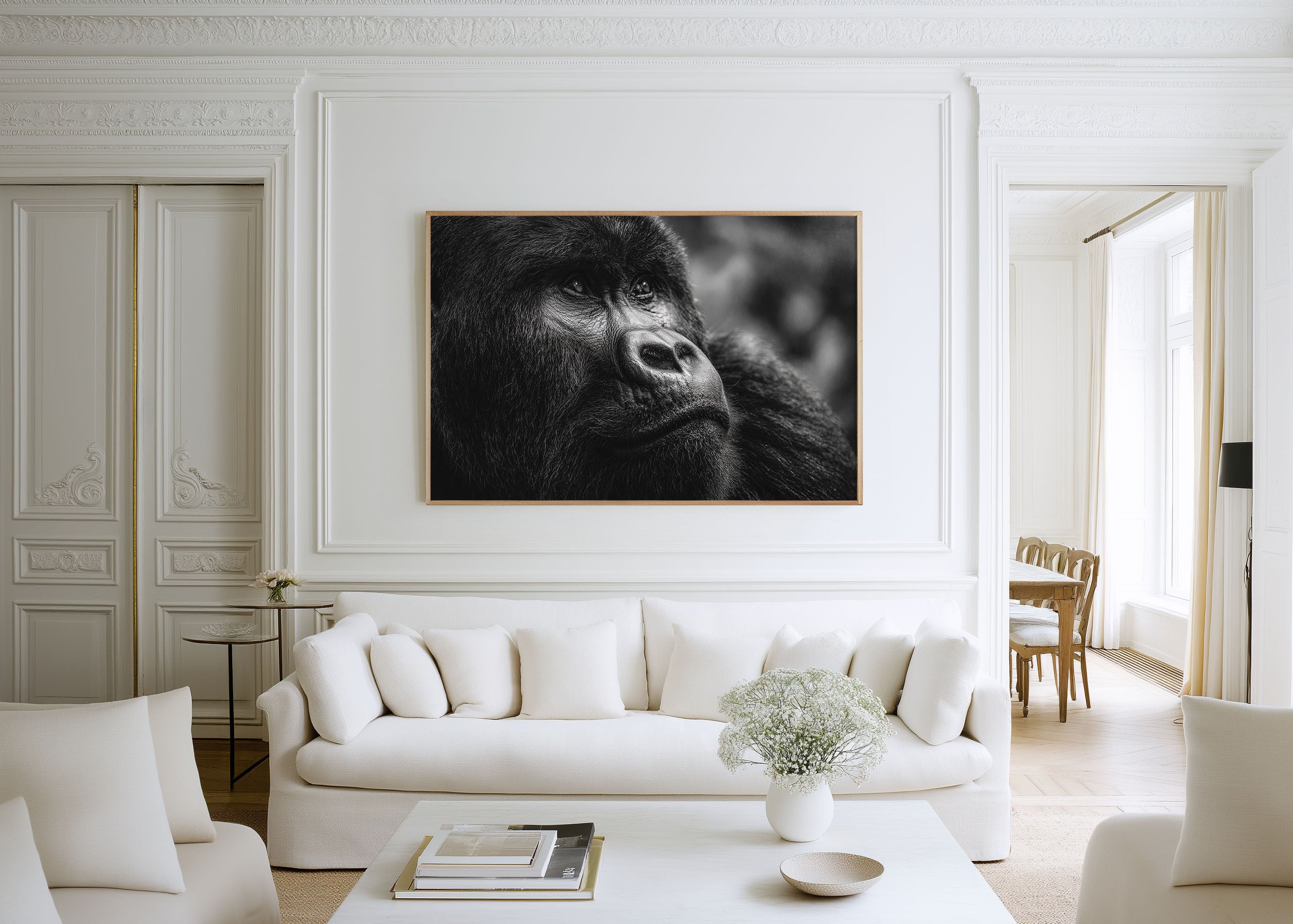 Gorilla Portrait Black and White Wall Art Print – Wildlife Canvas