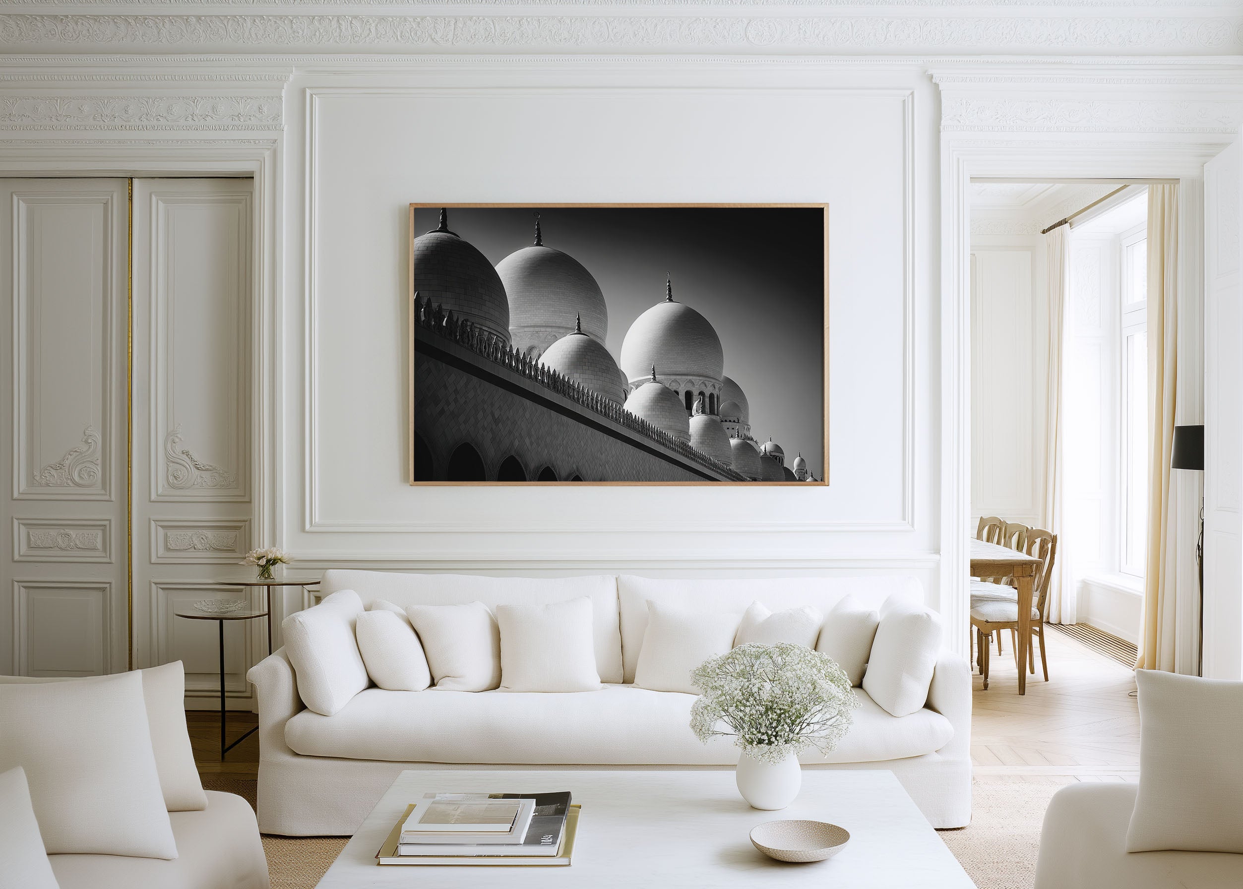 Grand Mosque Domes Wall Art – Black and White Islamic Architecture Print