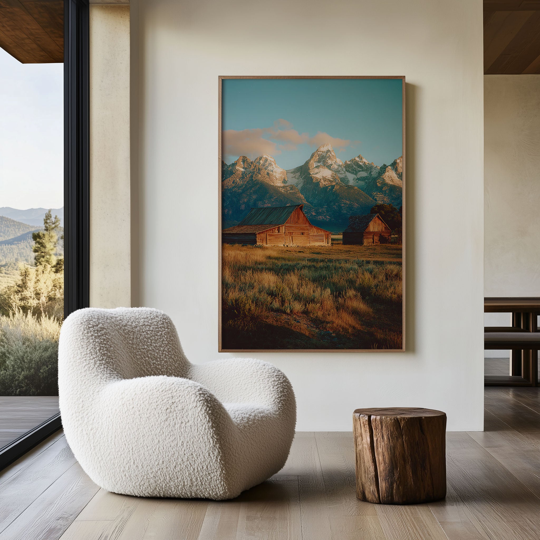 Grand Teton Barn Sunset Wall Art Print | Rustic Mountain Landscape Canvas