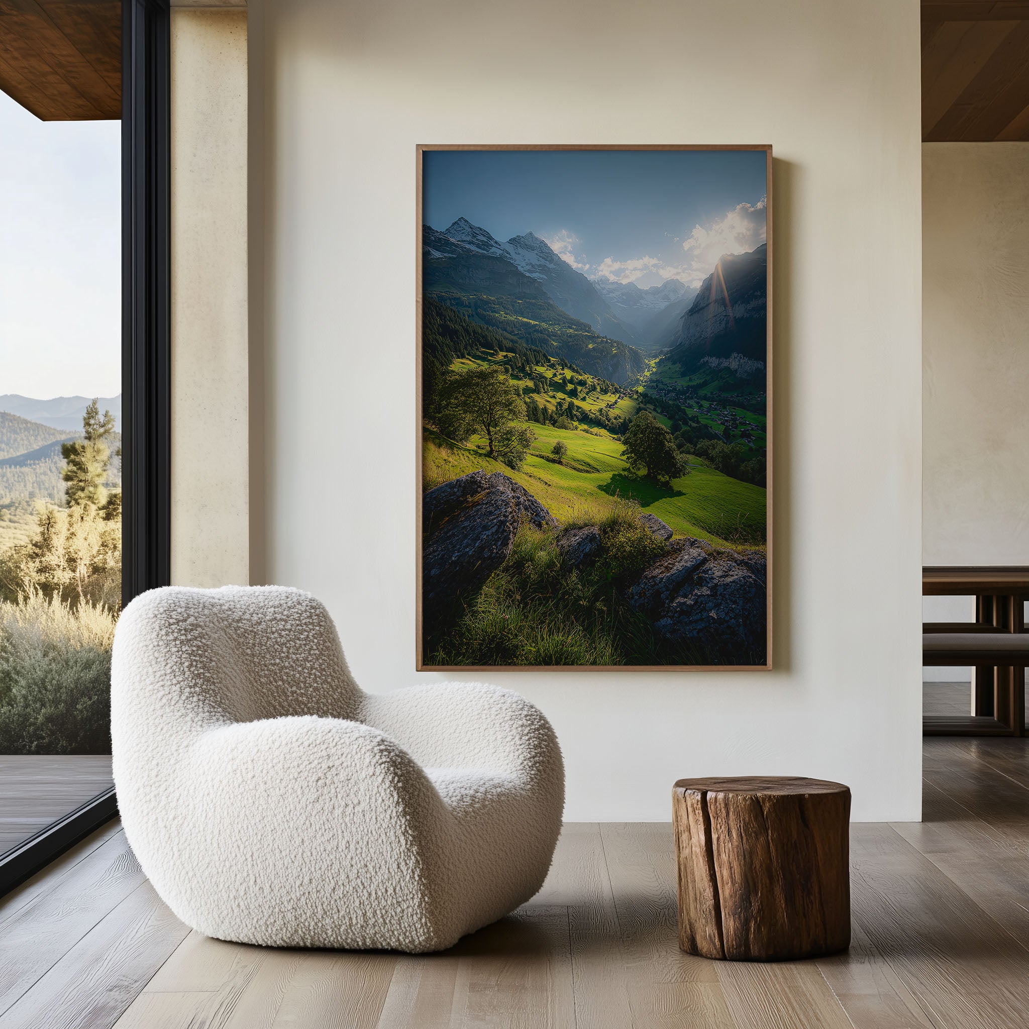 Lauterbrunnen Valley Summer Wall Art | Grindelwald Swiss Alps Green Meadow Sunburst Print | Switzerland Landscape Photography