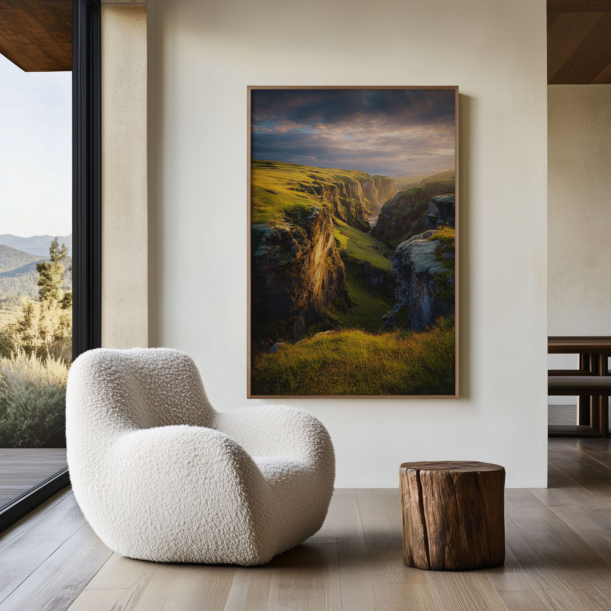 Fjaðrárgljúfur Canyon Iceland Golden Hour Wall Art | Green Moss Cliff Gorge Landscape Print | Iceland Travel Photography