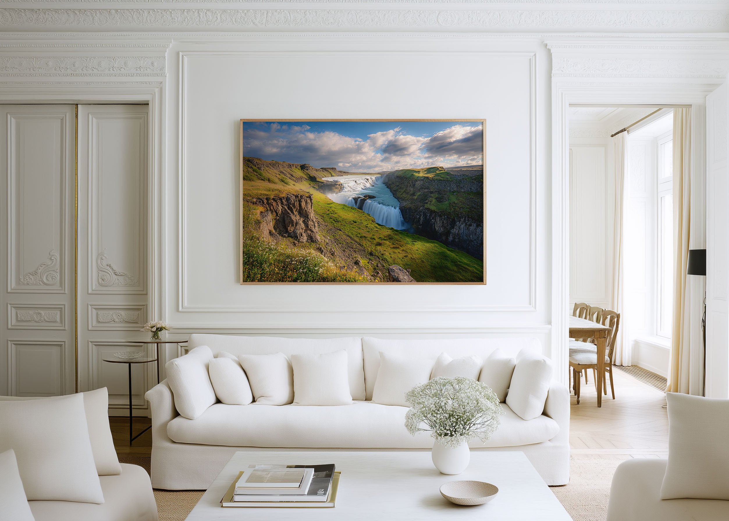Gullfoss Waterfall Iceland Wall Art Print – Dramatic Canyon Landscape
