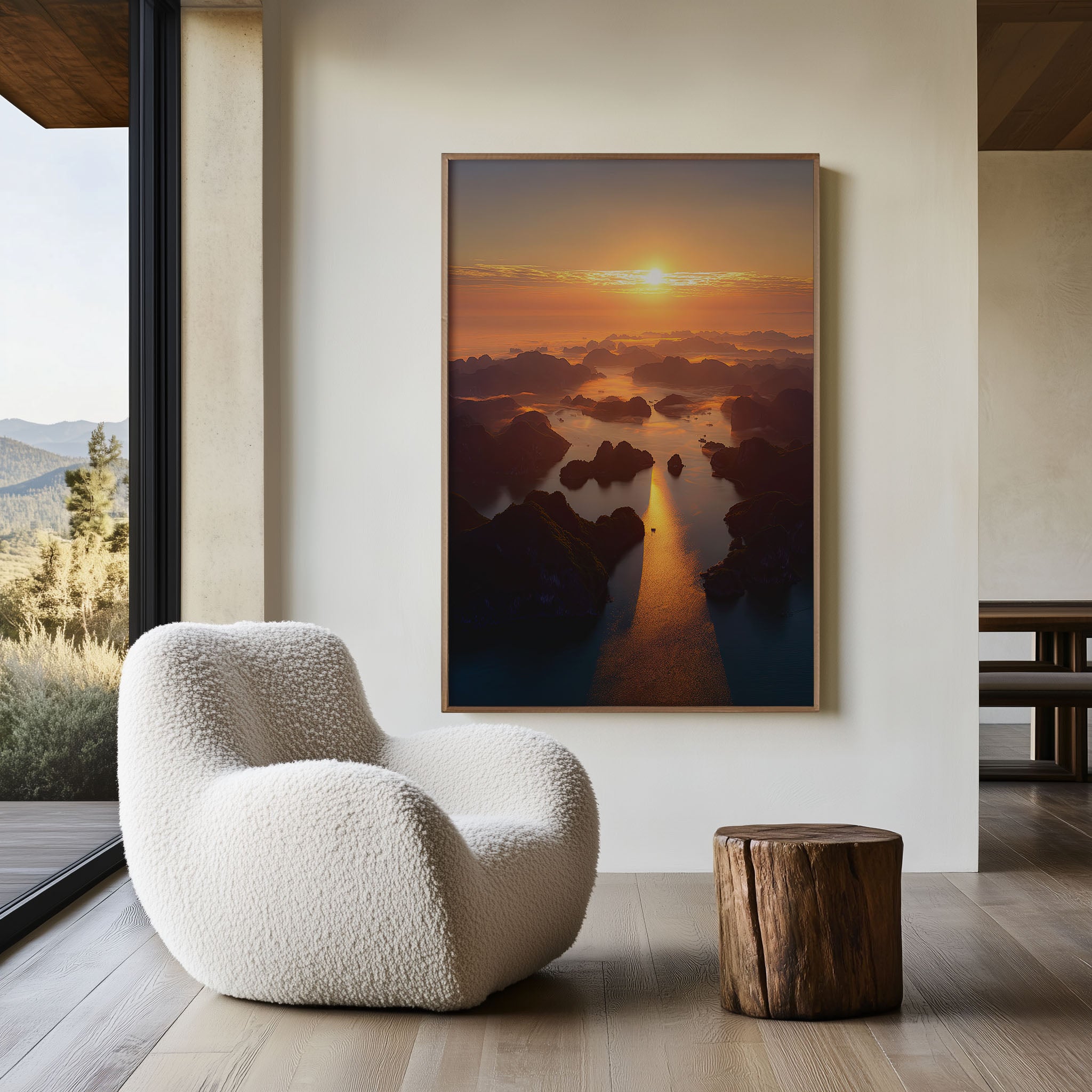 Ha Long Bay Aerial Sunrise Wall Art | Vietnam Karst Islands Golden Mist Seascape Print | Southeast Asia Travel Photography