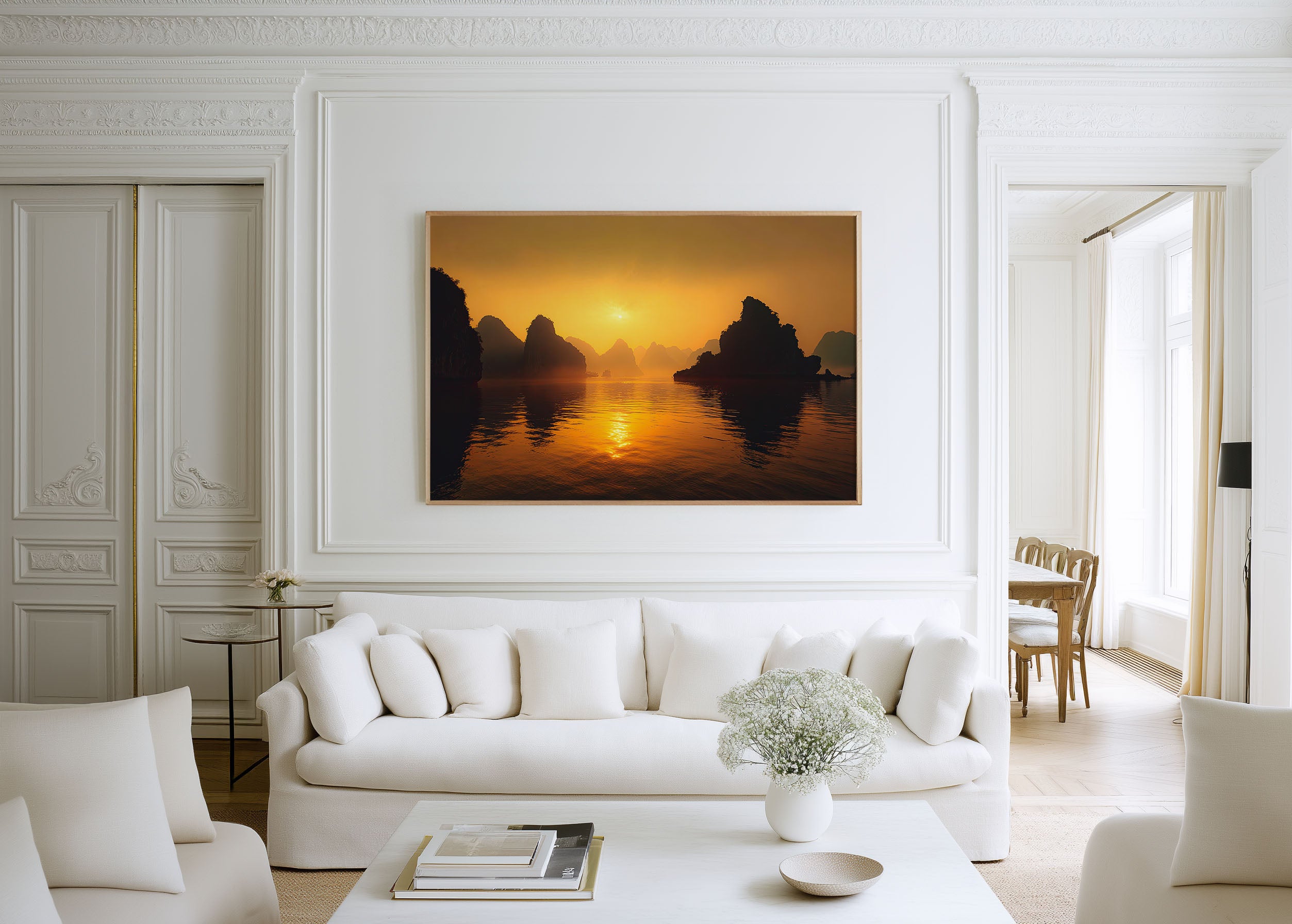Ha Long Bay Vietnam Sunrise Wall Art Print – Golden Seascape Landscape