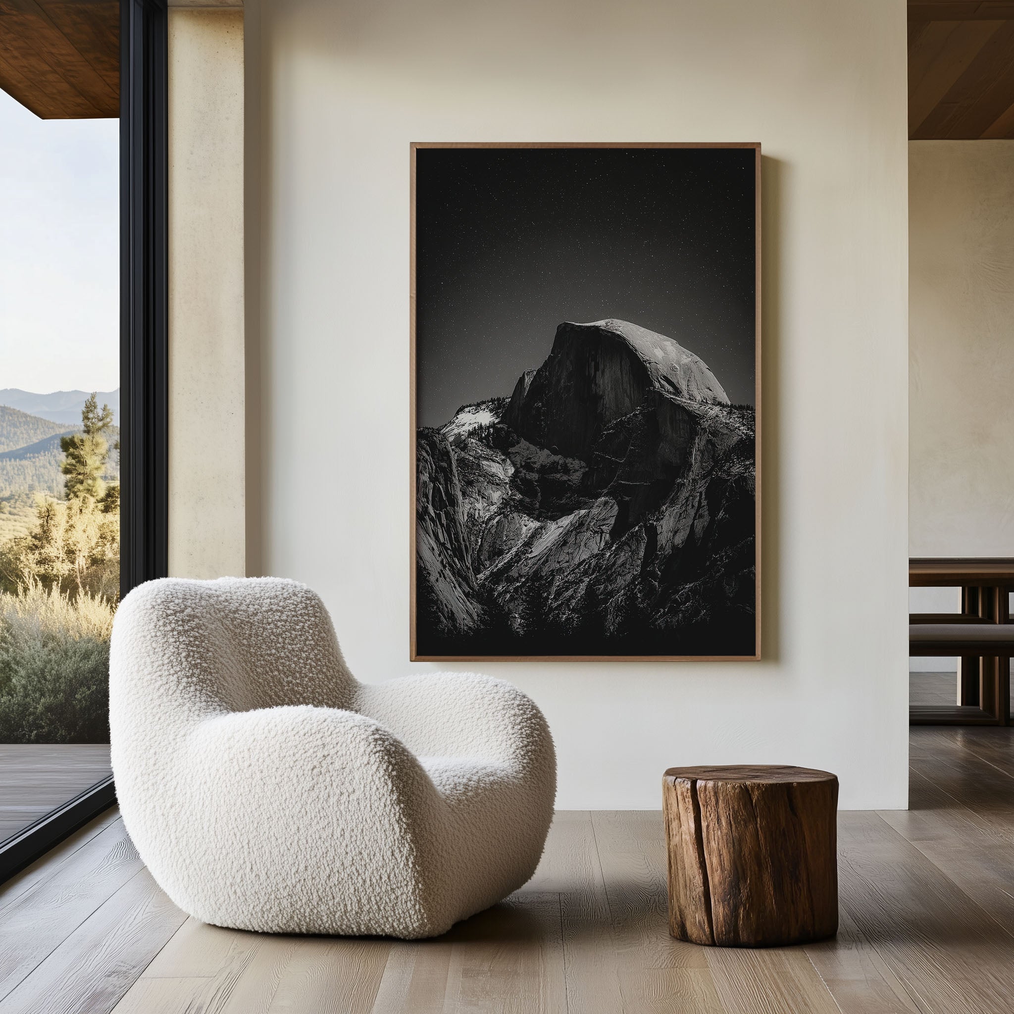 Yosemite Half Dome Night Wall Art Print | Black & White Starry Sky Photography | Yosemite National Park Poster | Moonlit Mountain Print | Dark Moody Home Decor