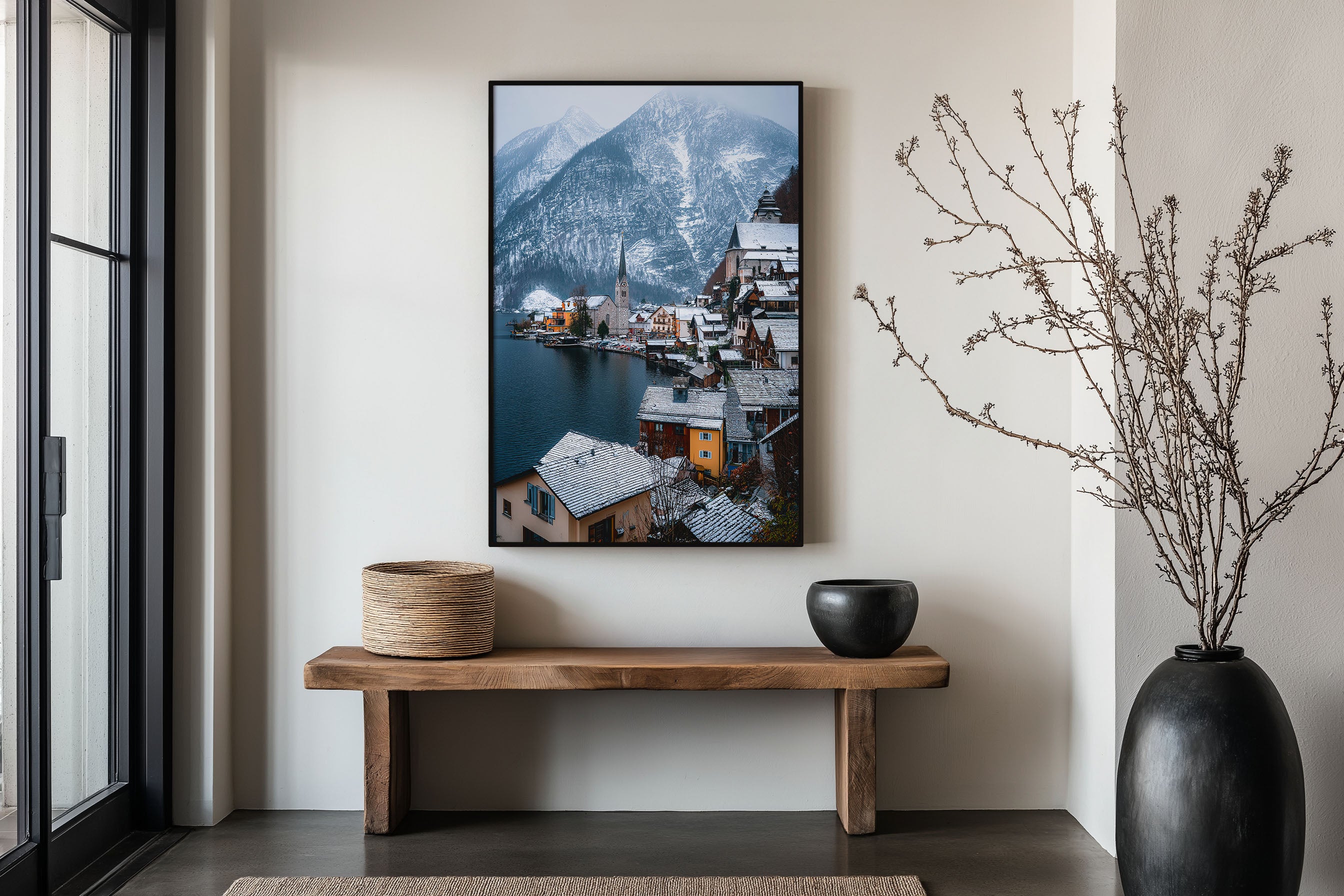 Hallstatt Winter Print | Austrian Alpine Village Wall Art | Snow Lake Travel Photography