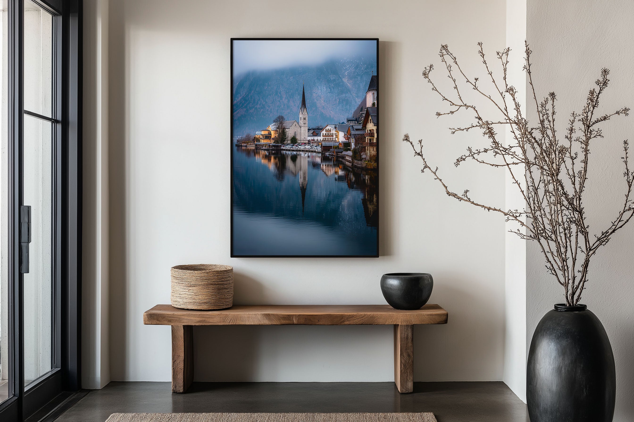 Hallstatt Austria Print | Austrian Lake Village Wall Art | Hallstatt Church Reflection Landscape Photography Poster