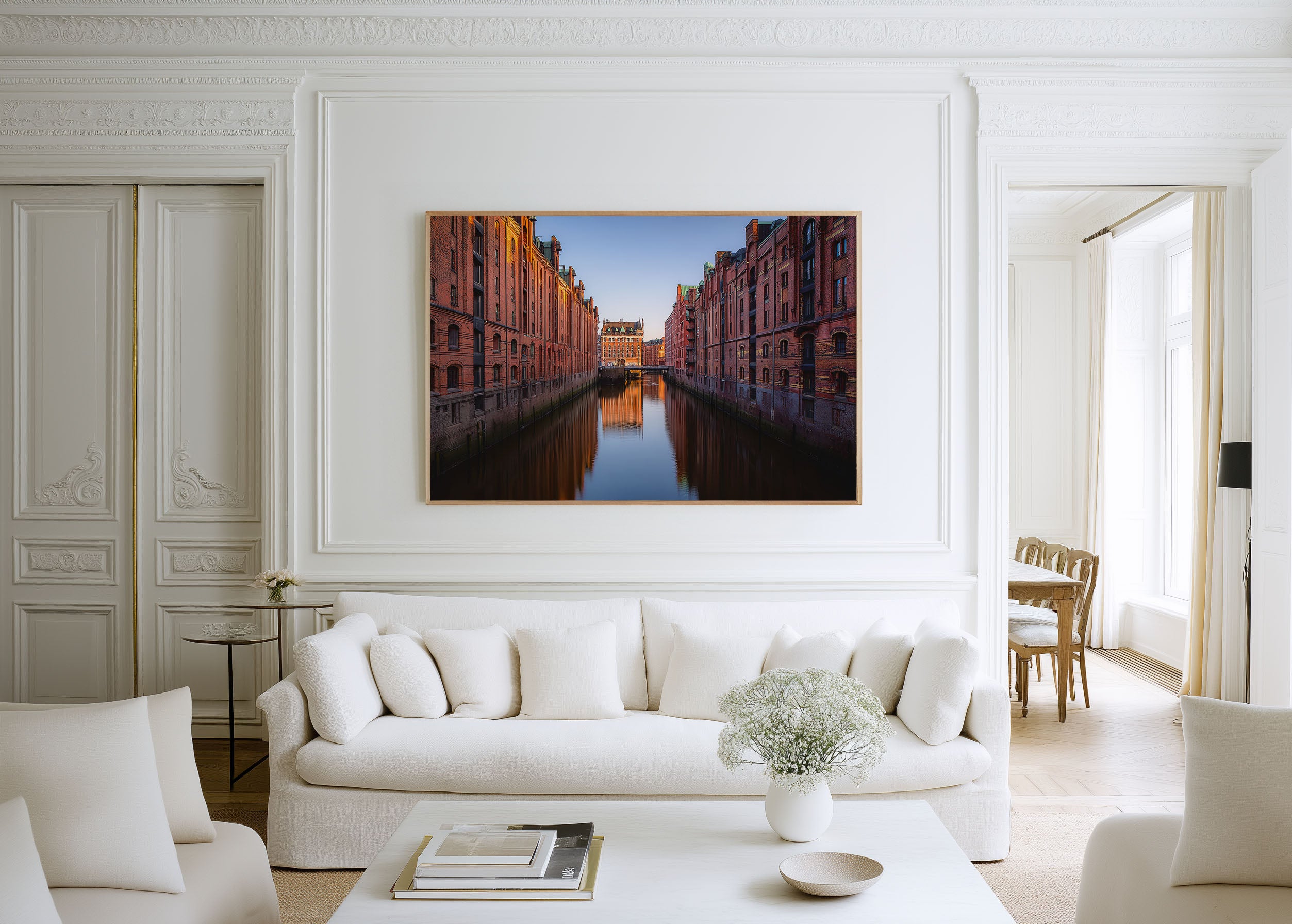 Hamburg Speicherstadt Canal Wall Art Print – Historic Warehouse Sunset