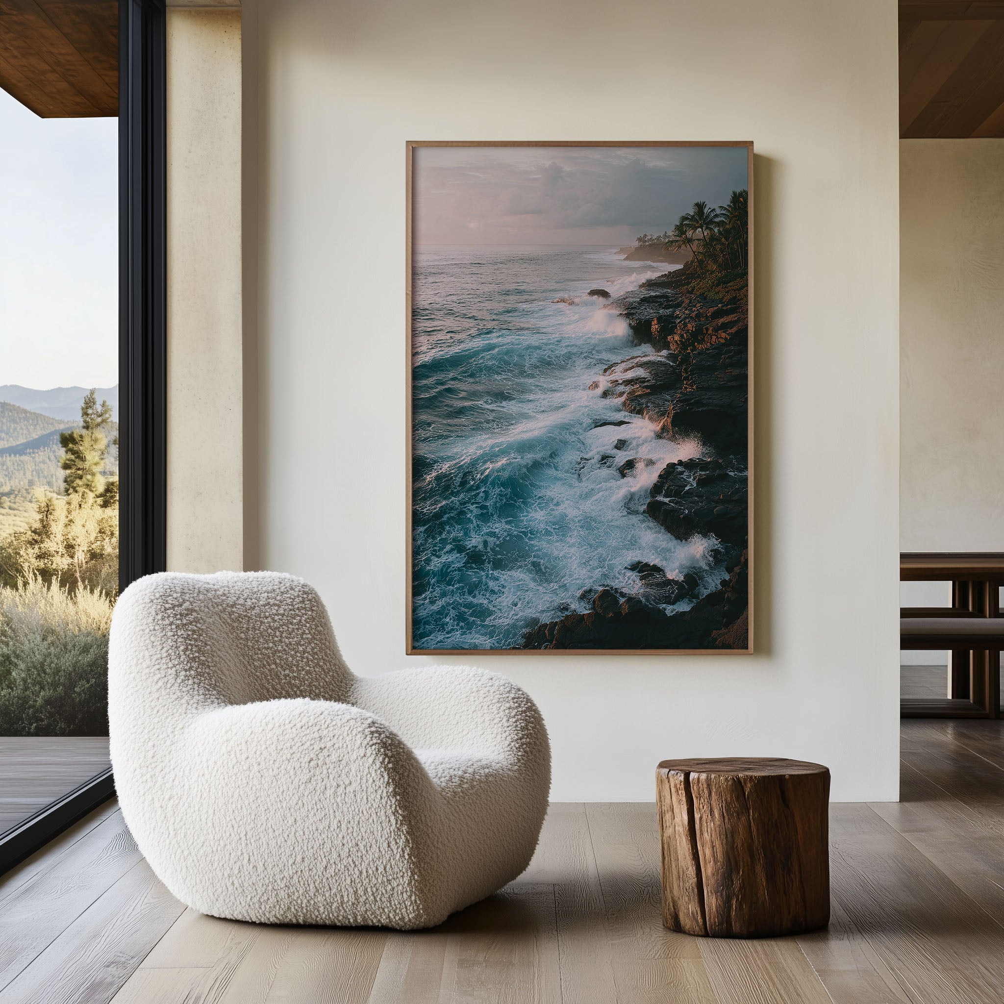 Hawaii Big Island Lava Coastline Crashing Waves Wall Art | Tropical Ocean Seascape Palm Tree Print | Hawaii Travel Photography