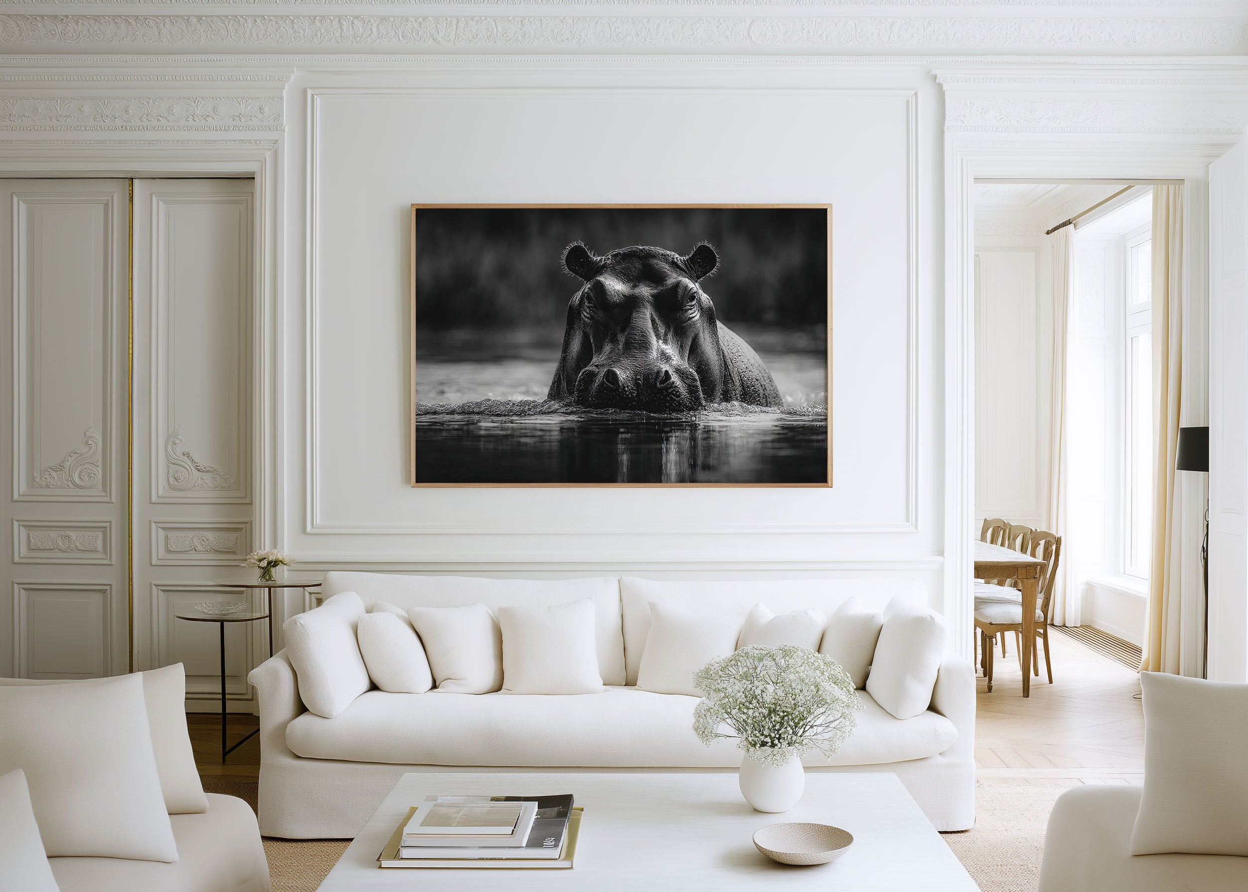 Hippo Black and White Wildlife Wall Art