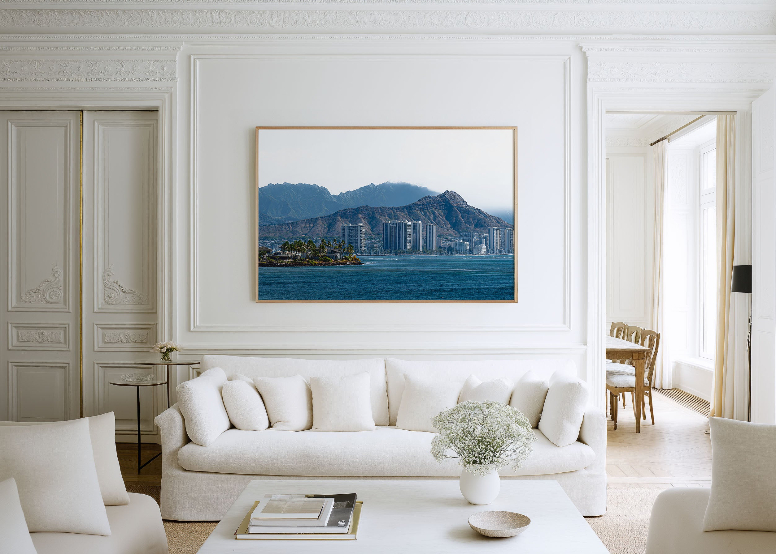 Honolulu Hawaii Skyline Wall Art | Diamond Head Oahu Coastal Print
