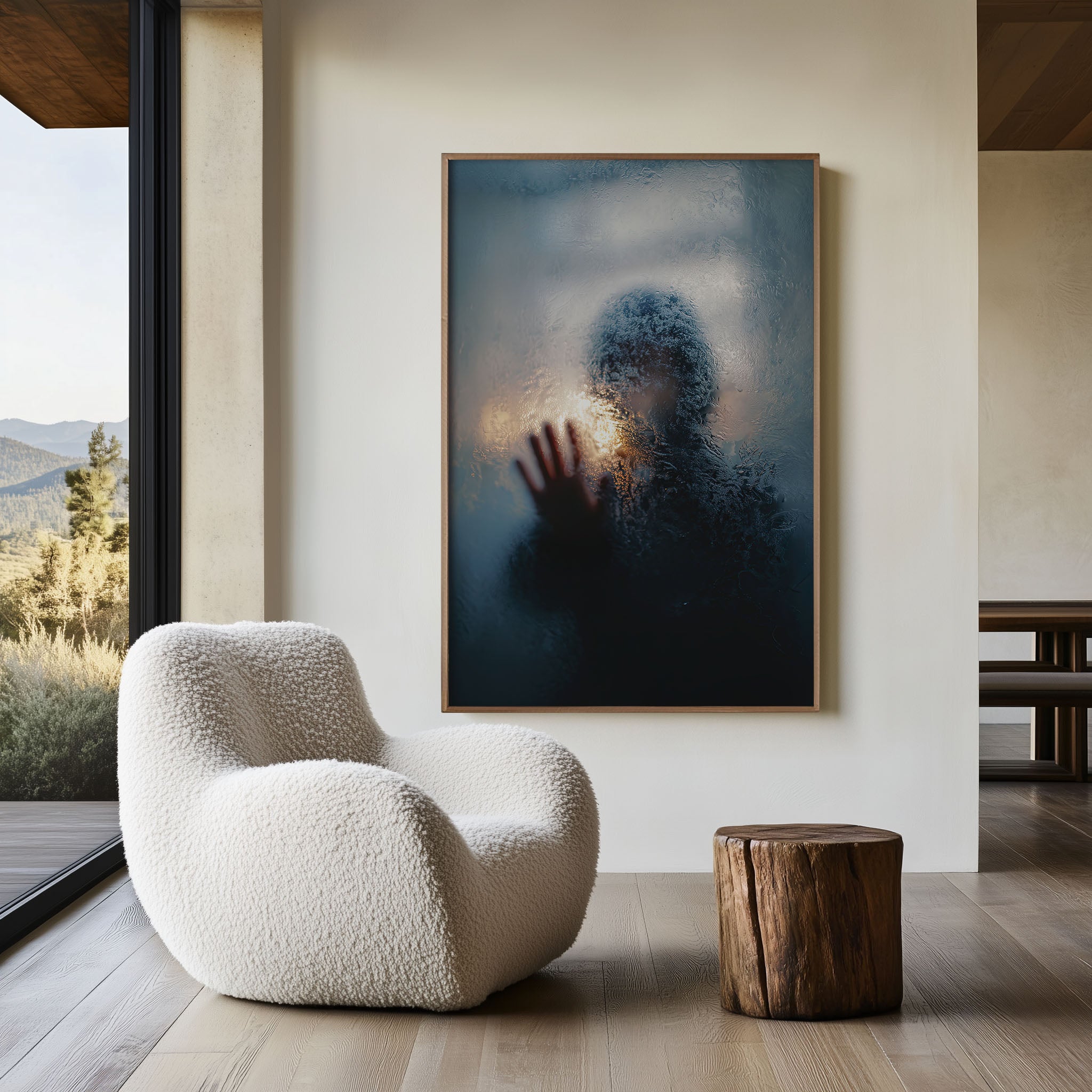 Hooded Figure Frosted Glass Warm Backlight Wall Art Print | Dark Moody Fine Art Photography | Contemporary Home Decor
