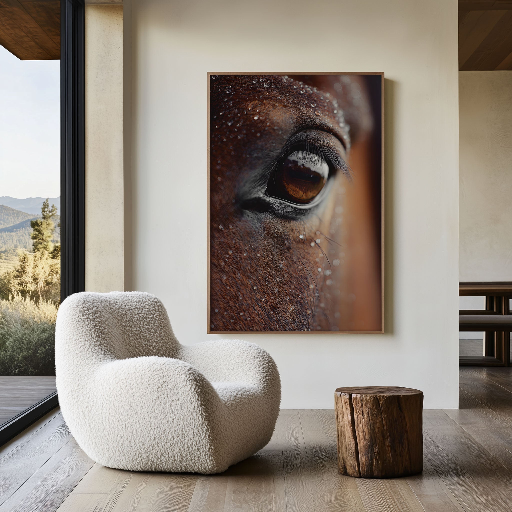 Horse Eye Close-Up Rain Drops Wall Art | Dramatic Equine Portrait Photography Print | Animal Macro Nature Poster