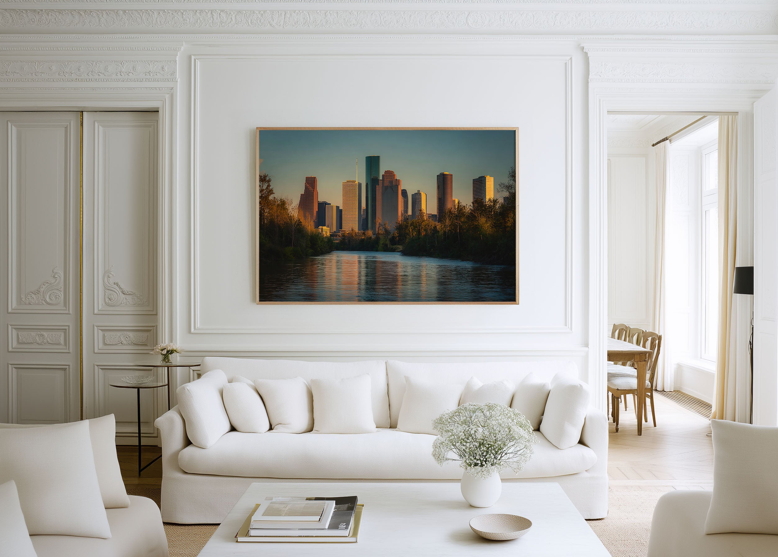 Houston Skyline Wall Art Print – Texas Downtown Cityscape River View