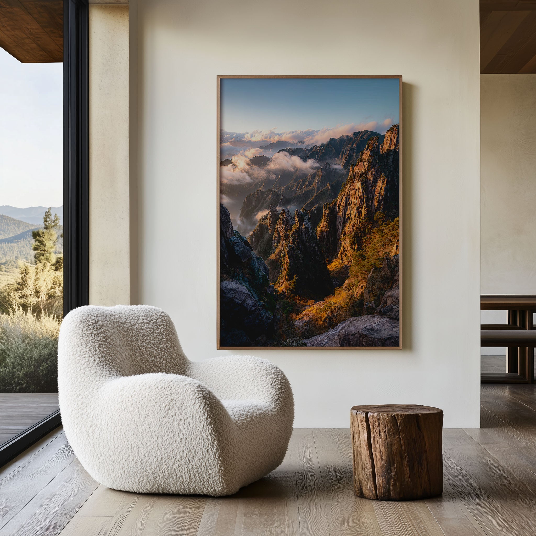 Huangshan Yellow Mountains Golden Hour Wall Art | China Sea of Clouds Dramatic Peak Print | Asia Travel Photography