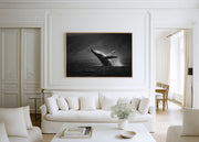 Humpback Whale Black and White Wall Art Print – Ocean Wildlife Canvas